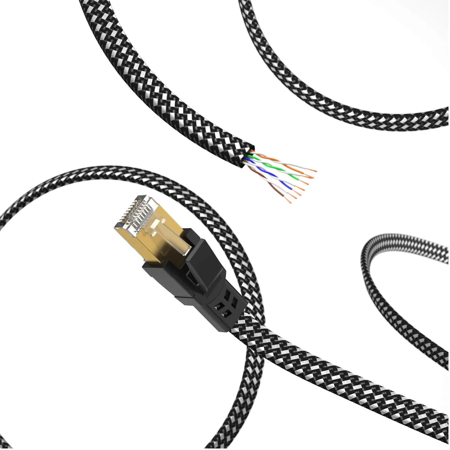 Cat 8 Ethernet Cable 20 ft, Nylon Braided High Speed Heavy Duty Cat8 Network LAN Patch Cord, 40Gbps 2000Mhz SFTP RJ45 Flat Internet Cable Shielded in Wall, Indoor&Outdoor for Modem/Router/Gaming/PC 20ft - Image 3