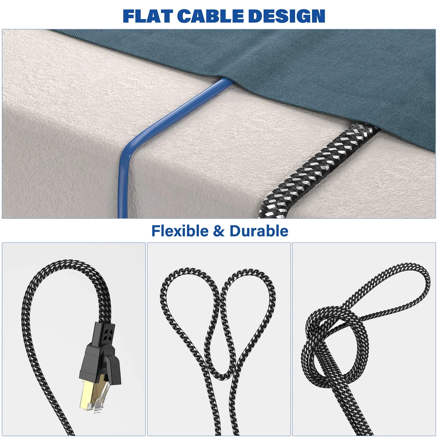 Cat 8 Ethernet Cable 20 ft, Nylon Braided High Speed Heavy Duty Cat8 Network LAN Patch Cord, 40Gbps 2000Mhz SFTP RJ45 Flat Internet Cable Shielded in Wall, Indoor&Outdoor for Modem/Router/Gaming/PC 20ft - Image 5