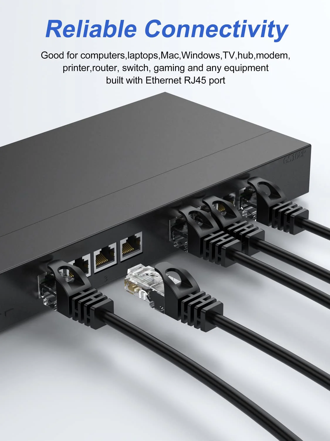 Cat6 Ethernet Cable 1FT 2-Pack, Short Patch Cable 1 Foot Cord (Cat 6 Cable, Internet RJ45 Cable, Network Cable) 10Gbps for Gaming, Patch Panel, Cable Management, Router, Modem Black-1FT - Image 8