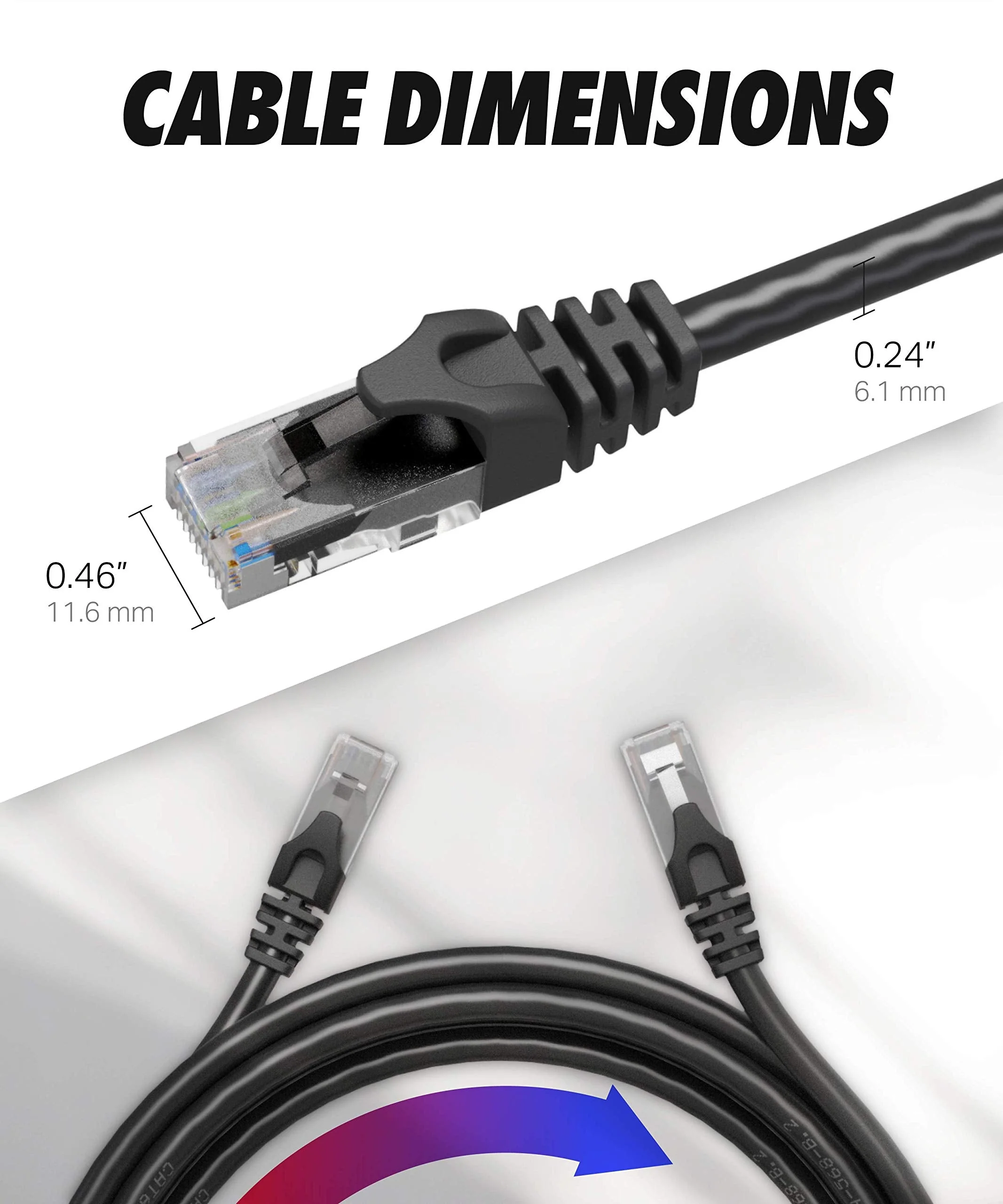 Cat6 Ethernet Cable, 75 ft - RJ45, LAN, UTP CAT 6, Network, Patch, Internet Cable - 75 Feet Black - Image 3