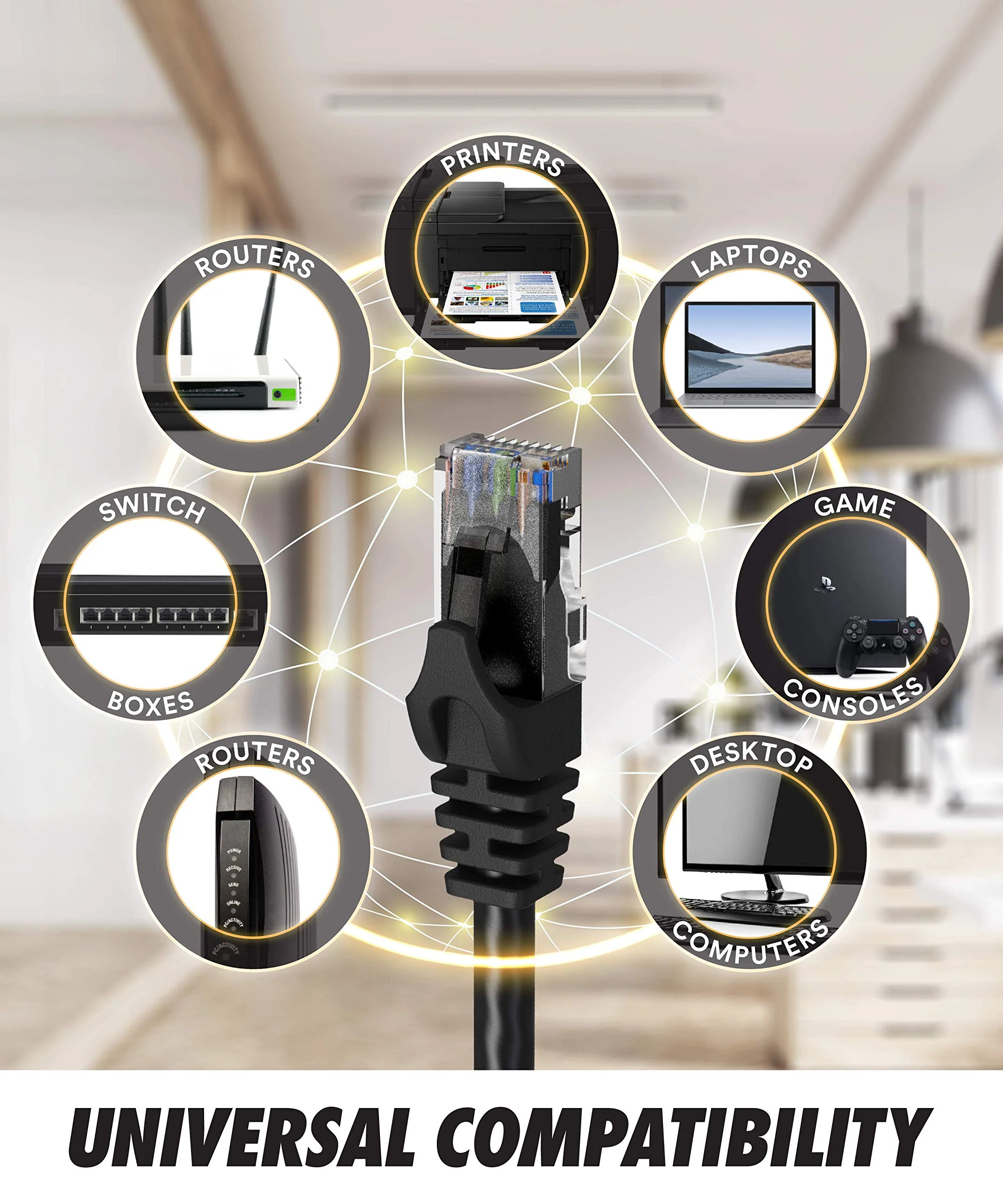 Cat6 Ethernet Cable, 75 ft - RJ45, LAN, UTP CAT 6, Network, Patch, Internet Cable - 75 Feet Black - Image 4