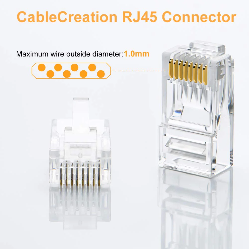 Cat6 RJ45 Ends, CableCreation 100-PACK Cat6 Connector, Cat6 / Cat5e RJ45 Connector, Ethernet Cable Crimp Connectors UTP Network Plug for Solid Wire and Standard Cable, Transparent 100PCS - Image 3