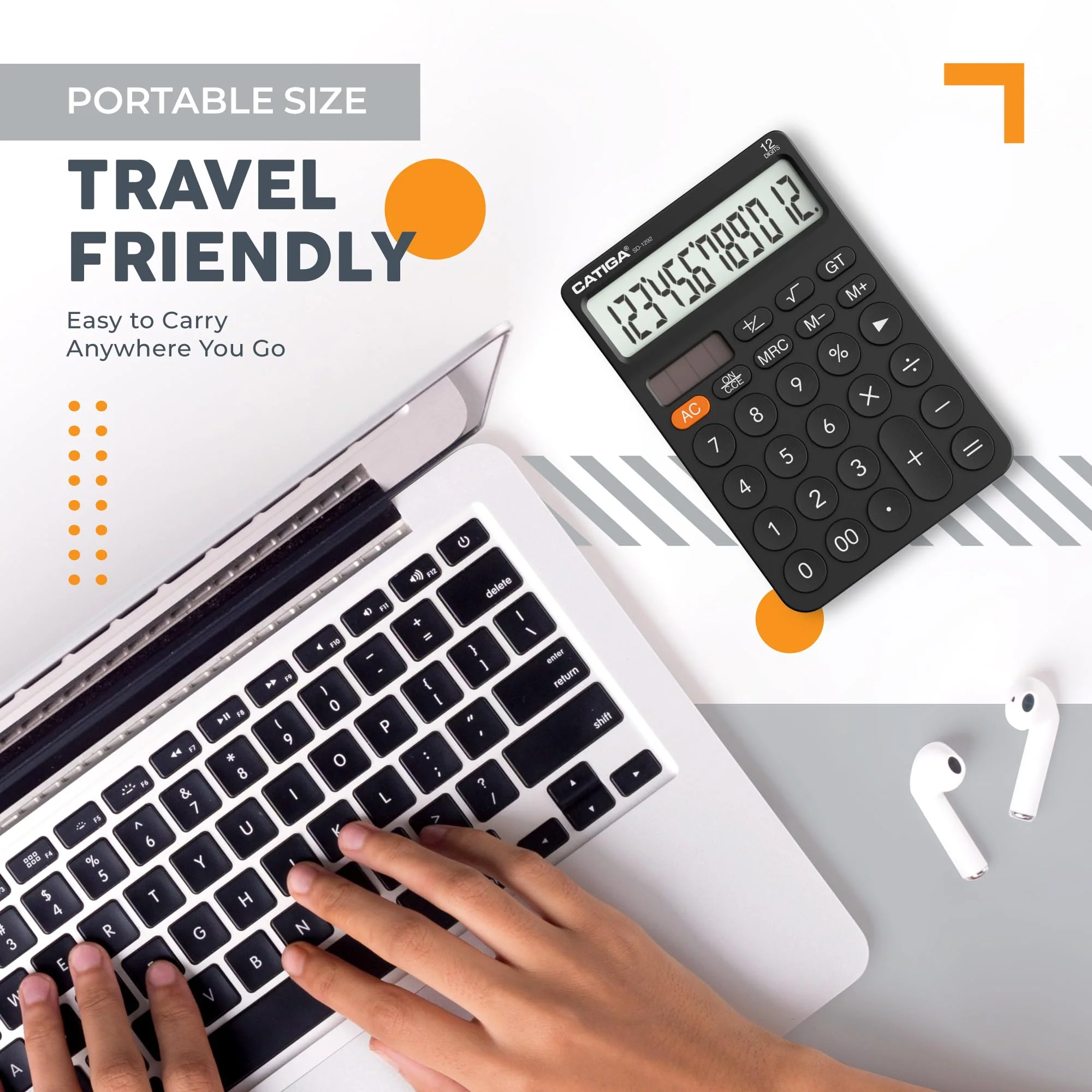 CATIGA 12 Digit Desktop Calculator with Large LCD Display, 4 Funtions Calculator, Round Design Big Button, Solar and Battery Dual Power, Standard Function for Office, Home, School, SD-1292 1) Black - Image 7