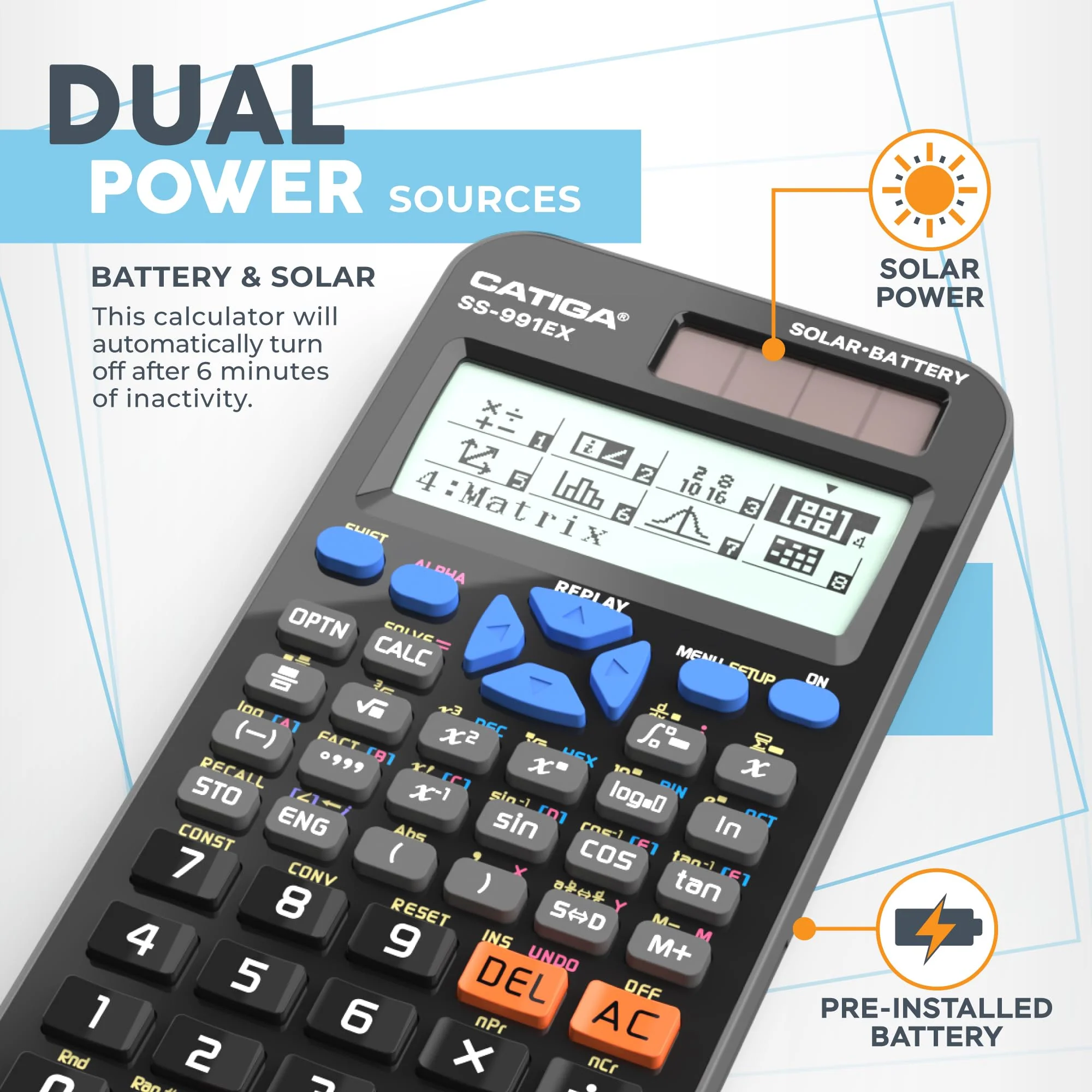 CATIGA SS-991EX Scientific Calculator with Advanced 550 Functions- Solar & Battery Powered, Multi-Function, High School & College Math, Trigonometry, Statistics, Algebra, Durable, Large Display - Image 3