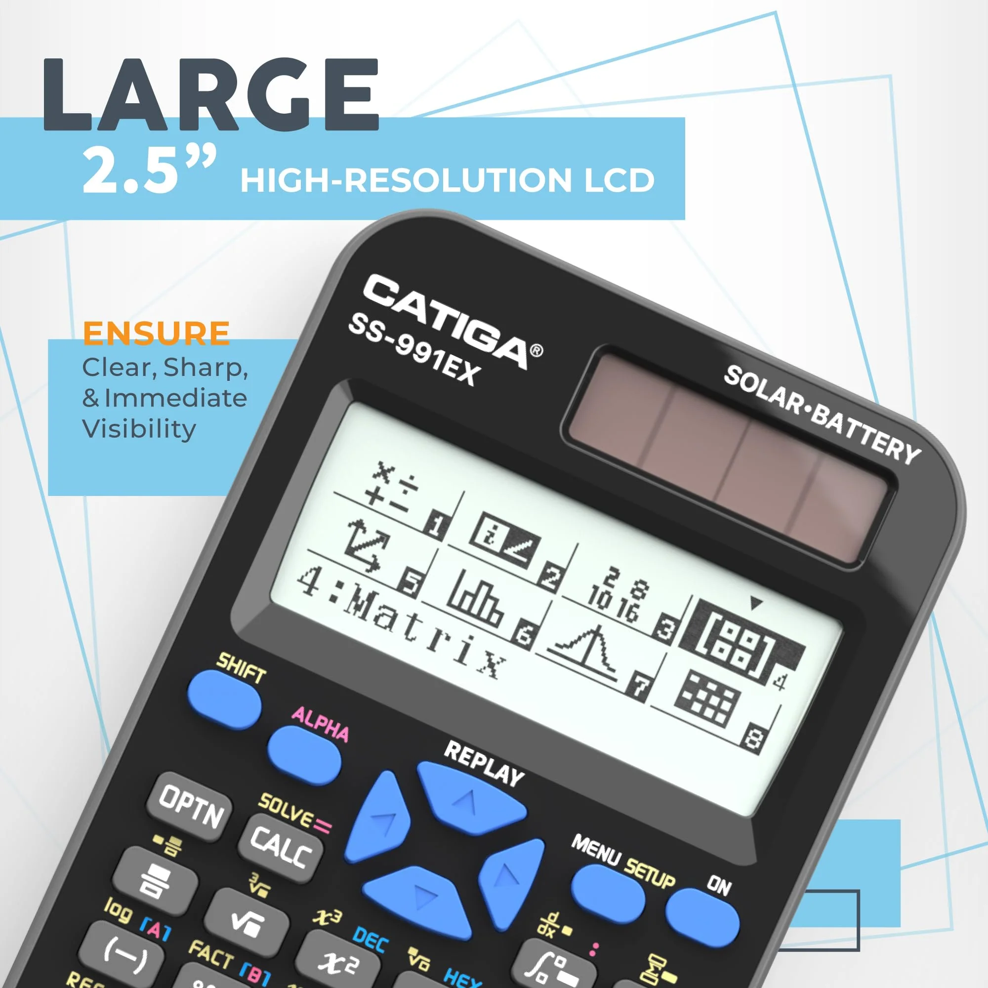 CATIGA SS-991EX Scientific Calculator with Advanced 550 Functions- Solar & Battery Powered, Multi-Function, High School & College Math, Trigonometry, Statistics, Algebra, Durable, Large Display - Image 5