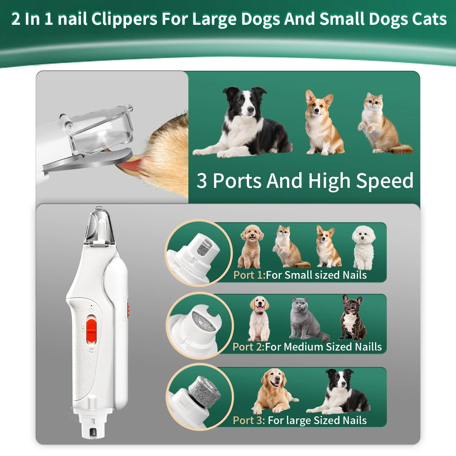 CATPICK 2-in-1 Cat Nail Clippers & Dog Nail Clippers Trimmers for Large Medium Small Dogs Cats Claw Trimmer Quick Sensor and Safety Guard USB Rechargeable with 2 LED Lights Dogs Nail Trimmer White 6th Generation - Image 6