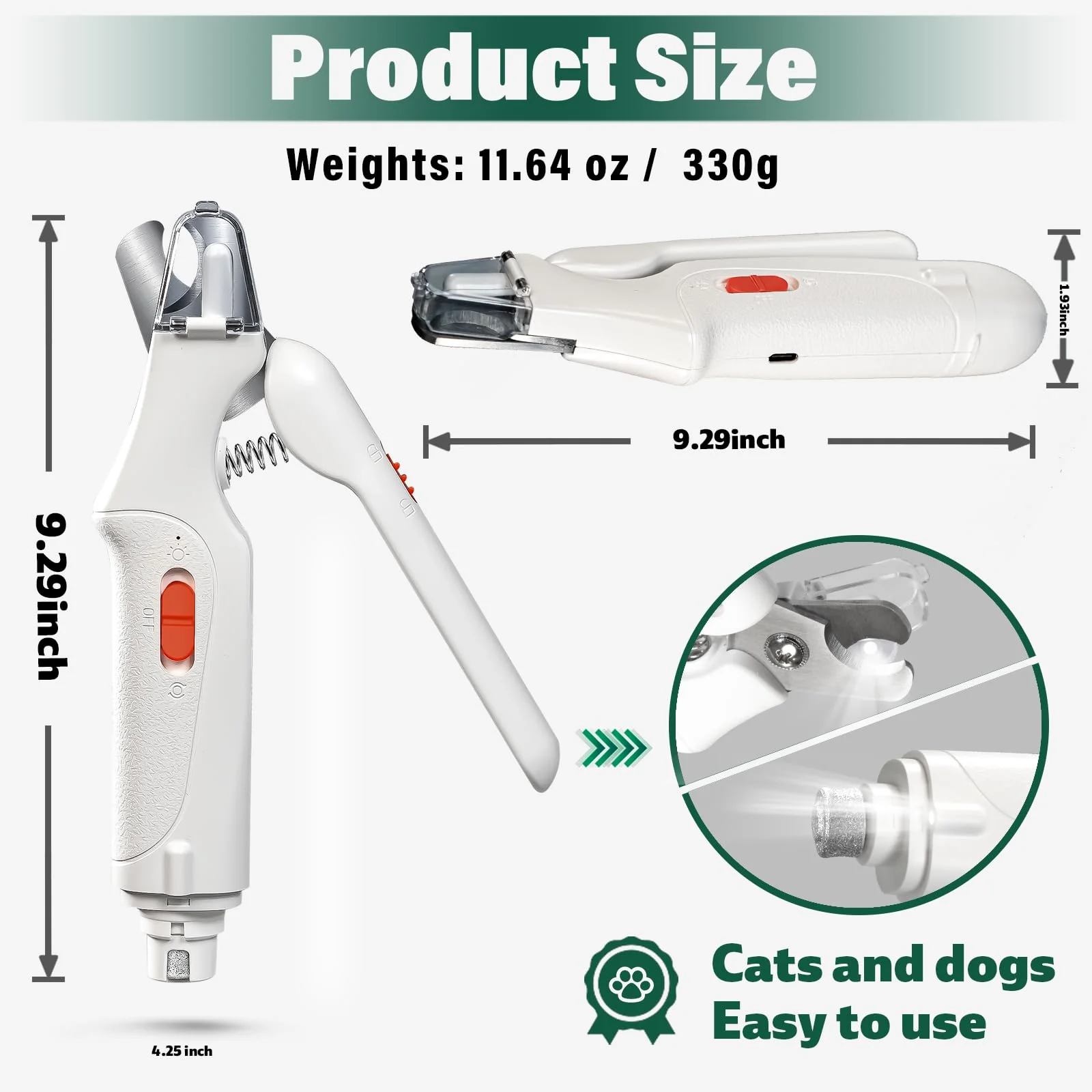 CATPICK 2-in-1 Cat Nail Clippers & Dog Nail Clippers Trimmers for Large Medium Small Dogs Cats Claw Trimmer Quick Sensor and Safety Guard USB Rechargeable with 2 LED Lights Dogs Nail Trimmer White 6th Generation - Image 8
