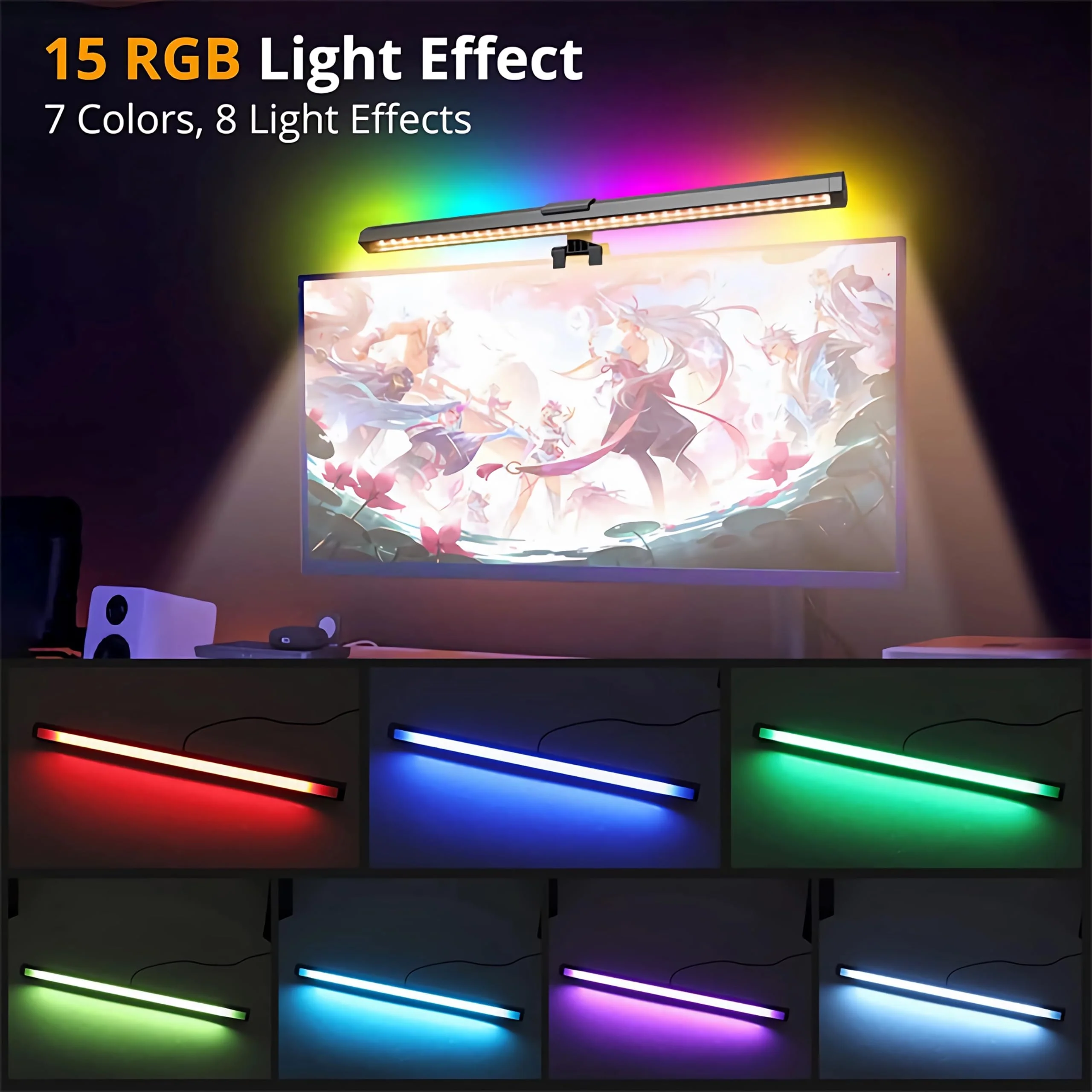 CATPOWER Computer Monitor Light Bar with RGB Backlight, Screen Monitor Lamp for Eye Caring, e-Reading LED Task Lamp with Stepless Adjustment, Touch Control, No Screen Glare Space Saving RGB Monitor Light Bar - Image 2