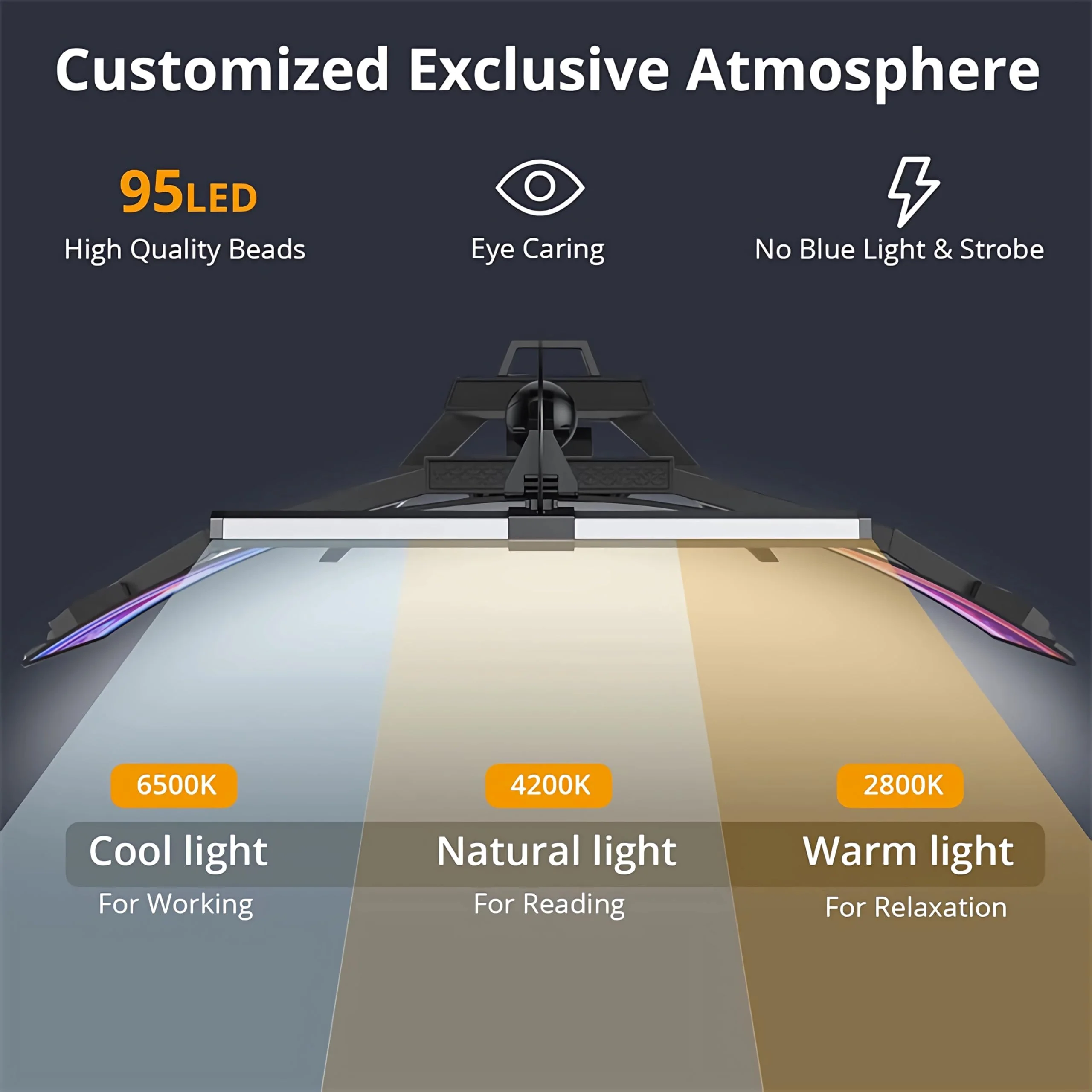 CATPOWER Computer Monitor Light Bar with RGB Backlight, Screen Monitor Lamp for Eye Caring, e-Reading LED Task Lamp with Stepless Adjustment, Touch Control, No Screen Glare Space Saving RGB Monitor Light Bar - Image 3