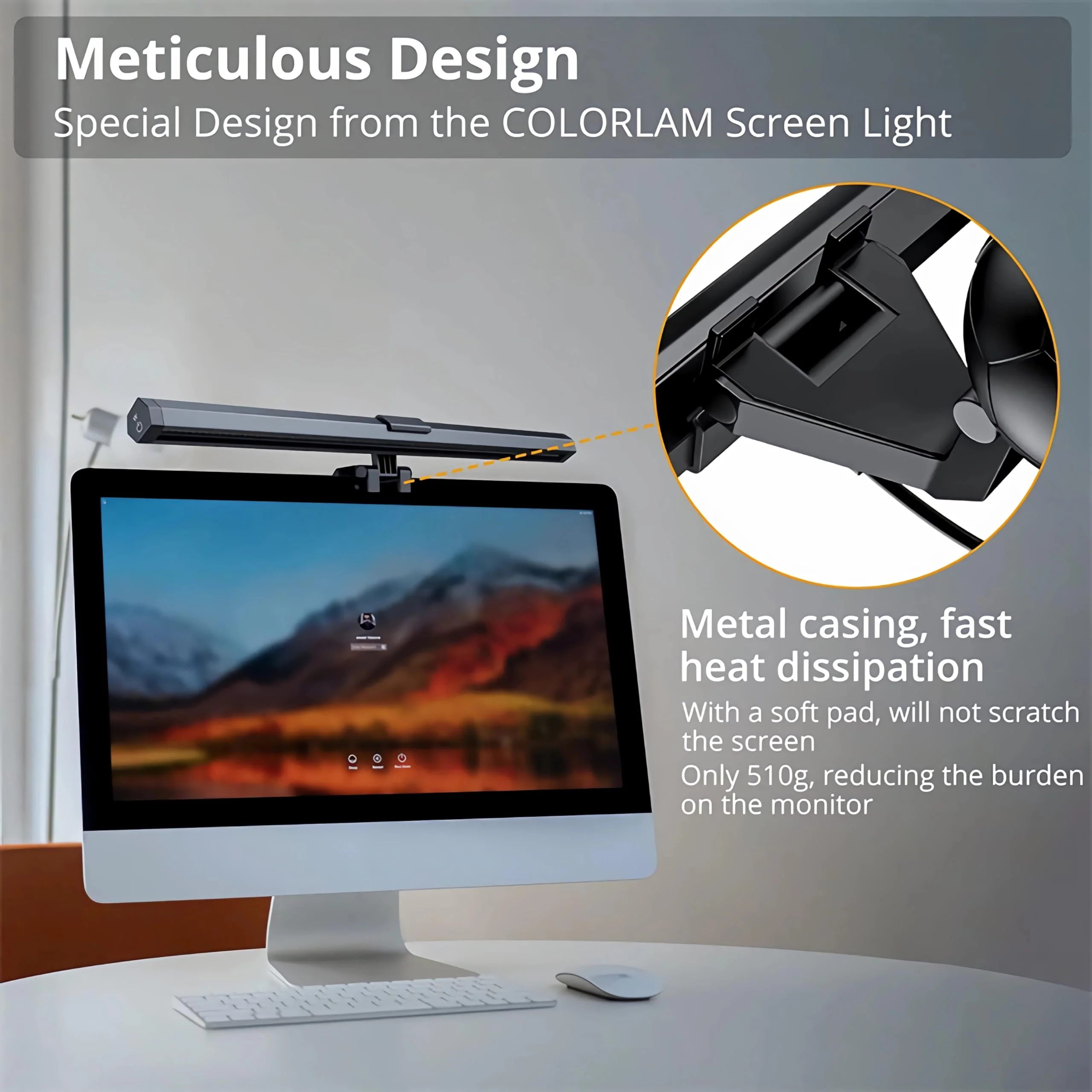 CATPOWER Computer Monitor Light Bar with RGB Backlight, Screen Monitor Lamp for Eye Caring, e-Reading LED Task Lamp with Stepless Adjustment, Touch Control, No Screen Glare Space Saving RGB Monitor Light Bar - Image 5