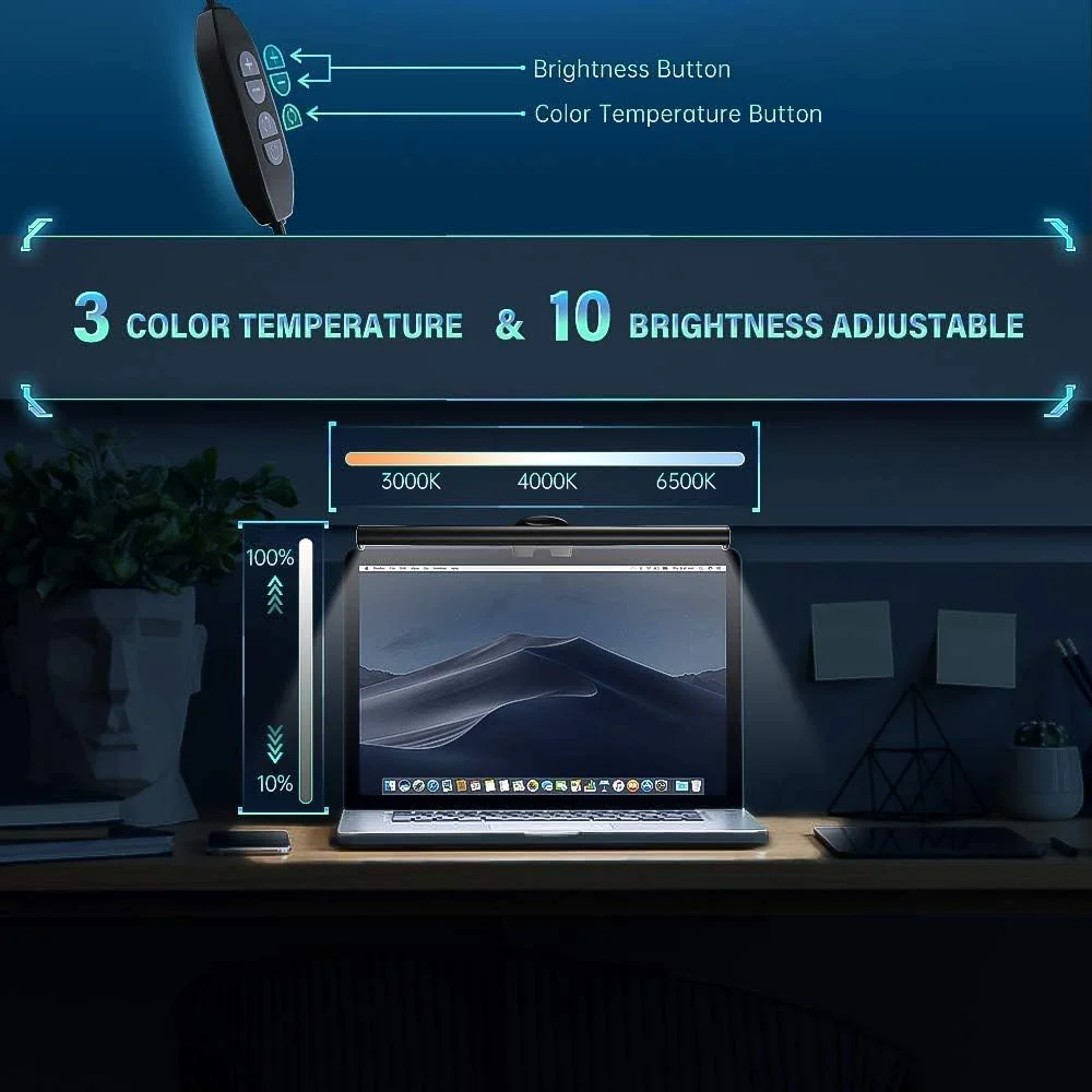 CATPOWER Portable Laptop Monitor Light Bar with USB Connection, e-Reading LED Task Lamp, 3 Color Temperature Settings, 10 Levels of Brightness Adjustment, No Glare on The Screen, Saves Space - Image 5