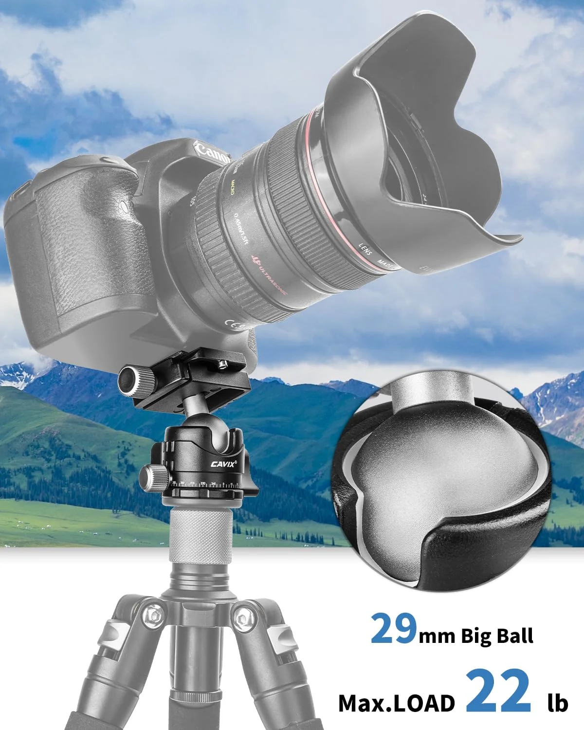 CAVIX Ball Head Mount with 1/4" Screw Arca Type Quick Release Plate 360 Degree Swivel Tripod Ball Head Loading 22lb/10kg HB29A - Image 4