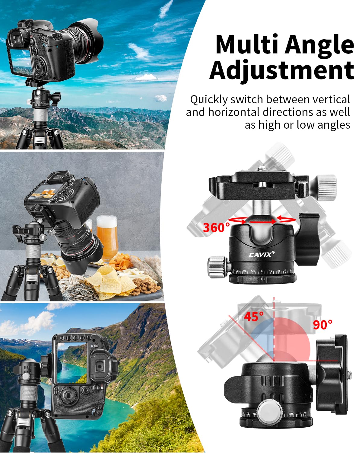 CAVIX Ball Head Mount with 1/4" Screw Arca Type Quick Release Plate 360 Degree Swivel Tripod Ball Head Loading 22lb/10kg HB29A - Image 5