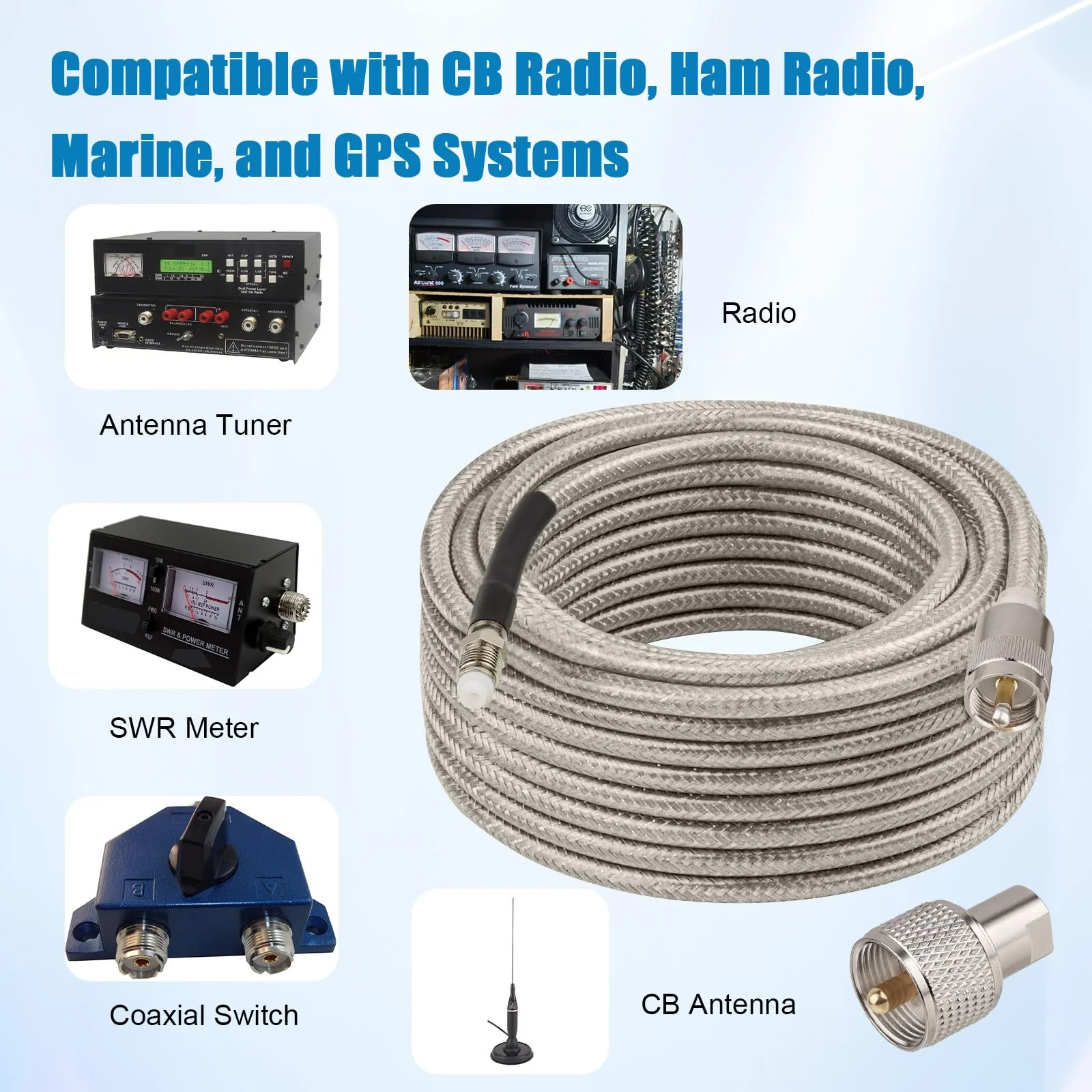CB Coax Cable 10FT, RG8X FME Female to UHF PL-259 Male with FME Male to PL-259 Adapter, Low Loss RF Coaxial Cable for Antenna, CB Radio, Ham Radio, Marine, Mobile, and GPS Systems - Image 6