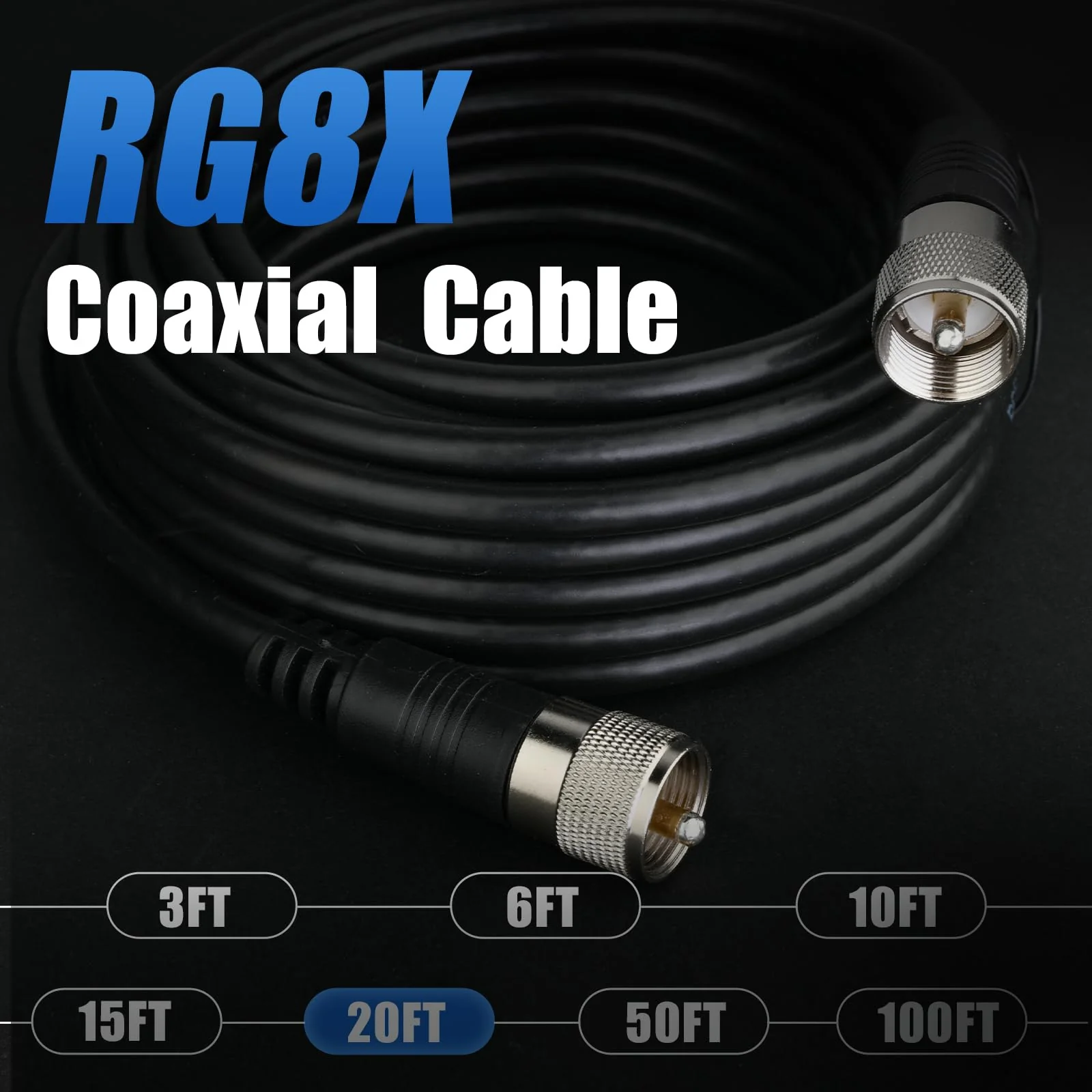 CB Coax Cable, 20ft RG8x Coaxial Cable UHF Male to Male Low Loss, 50 Ohm for HAM Radio Antenna 20 ft - Image 7