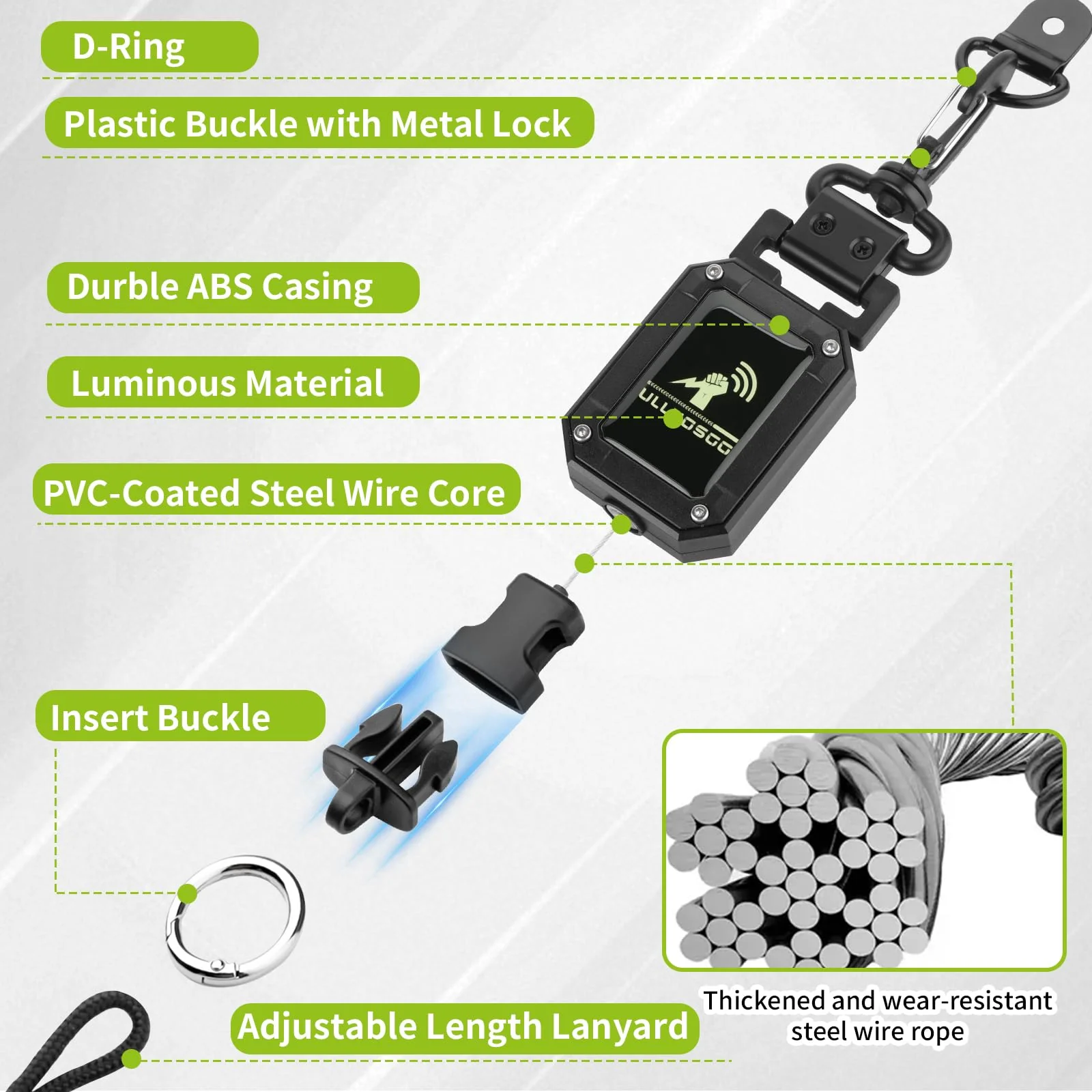 CB Mic Holder, 2Pcs Retractable Luminous Material 360° Rotatable Microphone Hanger Keeper CB Radio Accessory, Heavy-Duty Tether 32" Stainless Steel Cord with Adjustable Mount Kit for Night Driving 2 - Image 2