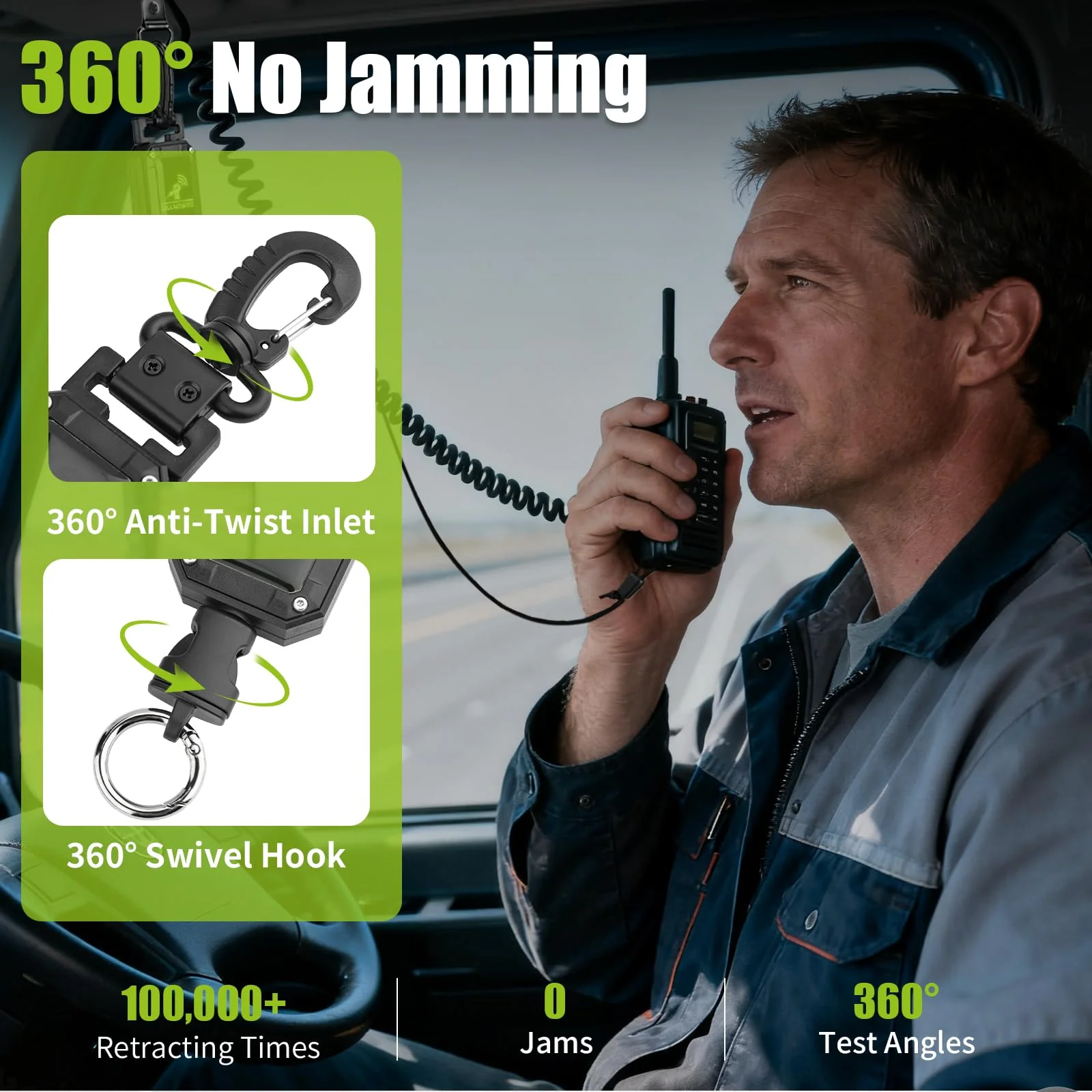 CB Mic Holder, 2Pcs Retractable Luminous Material 360° Rotatable Microphone Hanger Keeper CB Radio Accessory, Heavy-Duty Tether 32" Stainless Steel Cord with Adjustable Mount Kit for Night Driving 2 - Image 4