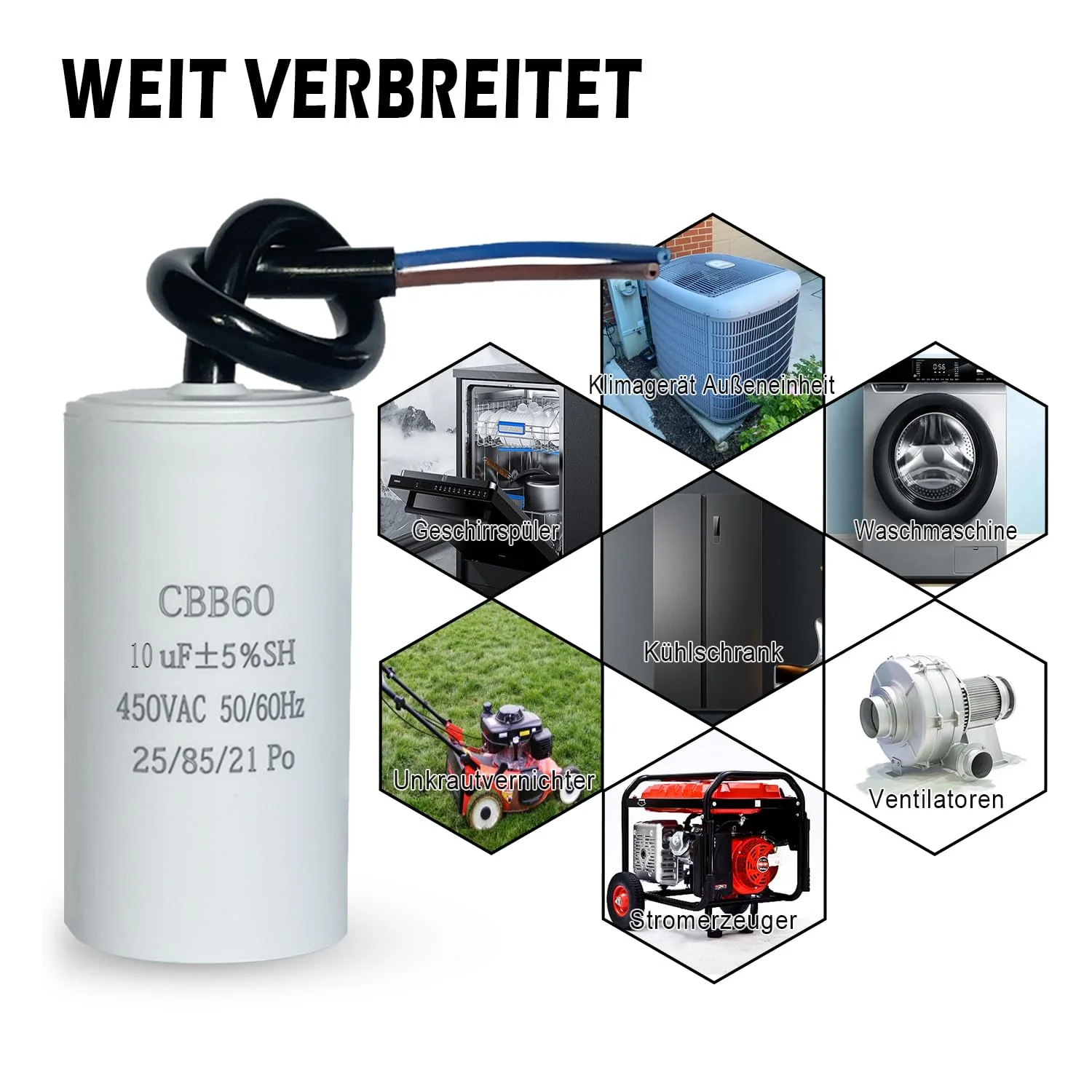 CBB60 450V 10uf 50/60HZ Starting Capacitor, Motor Operation Capacitor, ANGEEK Motor Capacitor, Suppression Capacitor, Engine Start Capacitor, Microfarad Capacitor with Wire - Image 5