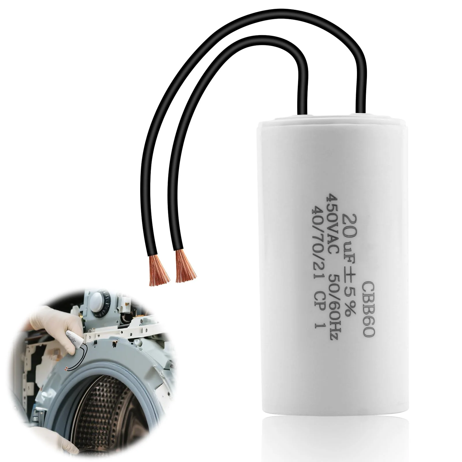 CBB60 450V 20Uf Capacitor Starting Capacitor 50/60Hz Motor Capacitor Work Capacitor Cable Start Microfarad Operation with M8 Wires for Electric Motor, Dryer, Pump, Pool, Air Conditioning - Image 7