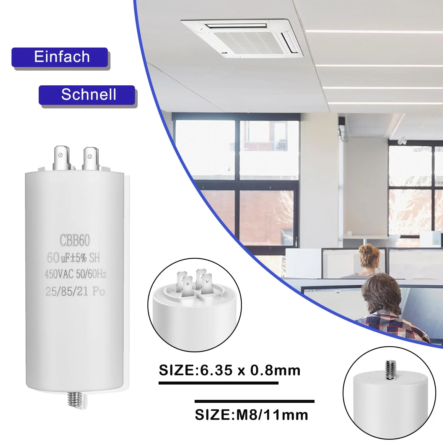 CBB60 450V 30UF 50/60HZ Capacitor, Plug-In Capacitor, Starter Capacitor, Motor Capacitor, Suitable for Pumps, Lawnmowers and Other Electrical Devices (Four Connections) - Image 4