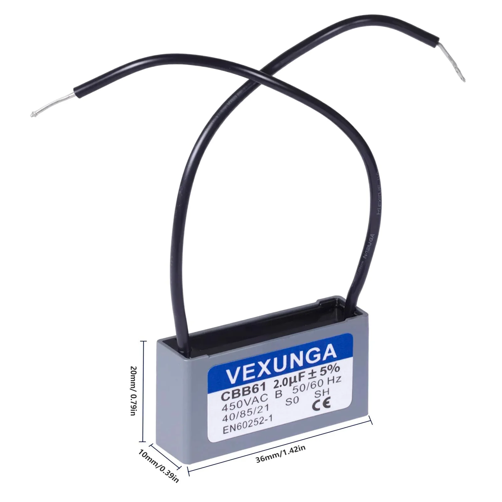 CBB61 Fan Capacitor 2uF 450 Volt Ceiling Fan Capacitors Replacement 2MFD 450V AC 450VAC 50/60Hz 2Wire for Fans Motor Start Run (2Pcs) - Image 2