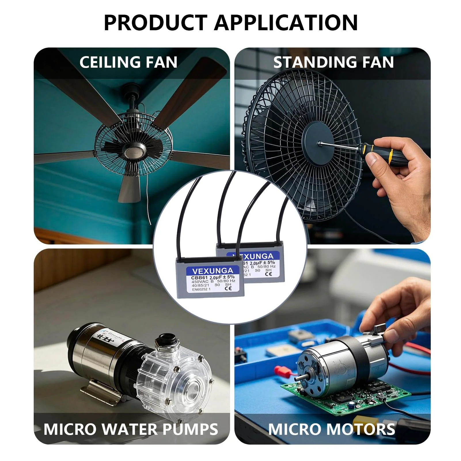 CBB61 Fan Capacitor 2uF 450 Volt Ceiling Fan Capacitors Replacement 2MFD 450V AC 450VAC 50/60Hz 2Wire for Fans Motor Start Run (2Pcs) - Image 6