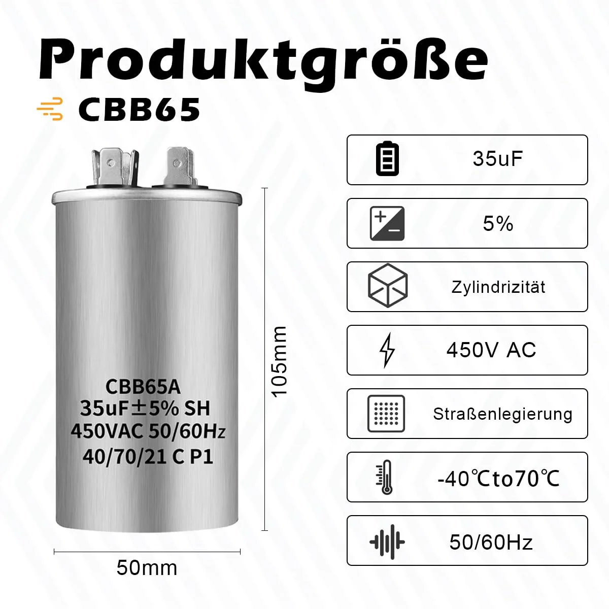 CBB65 450V AC 35uf 50/60HZ Capacitor for Air Conditioners, ANGEEK Compressor Capacitor, Outdoor Start Capacitor, Round Capacitor - Image 2
