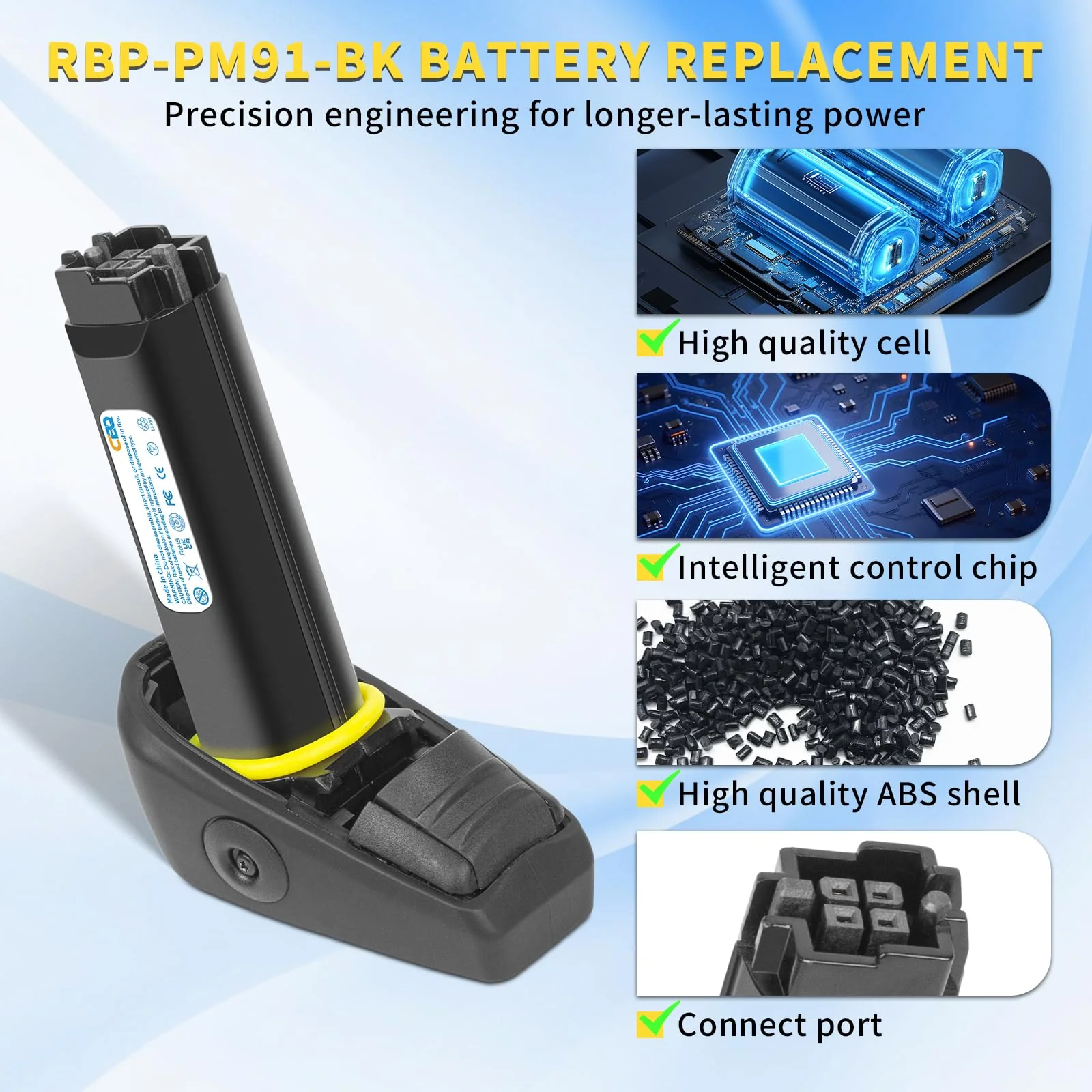 CBQ RBP-PM91-BK Battery, for Datalogic PM9300 PM9100 PM9500 PM9501 PBT9501 95X1 AR PM9501-AR Scanner for Honeywell PowerScan RBP-PM91-BK FBP-9001 FBP-PM91 Rechargeable Battery - Image 3
