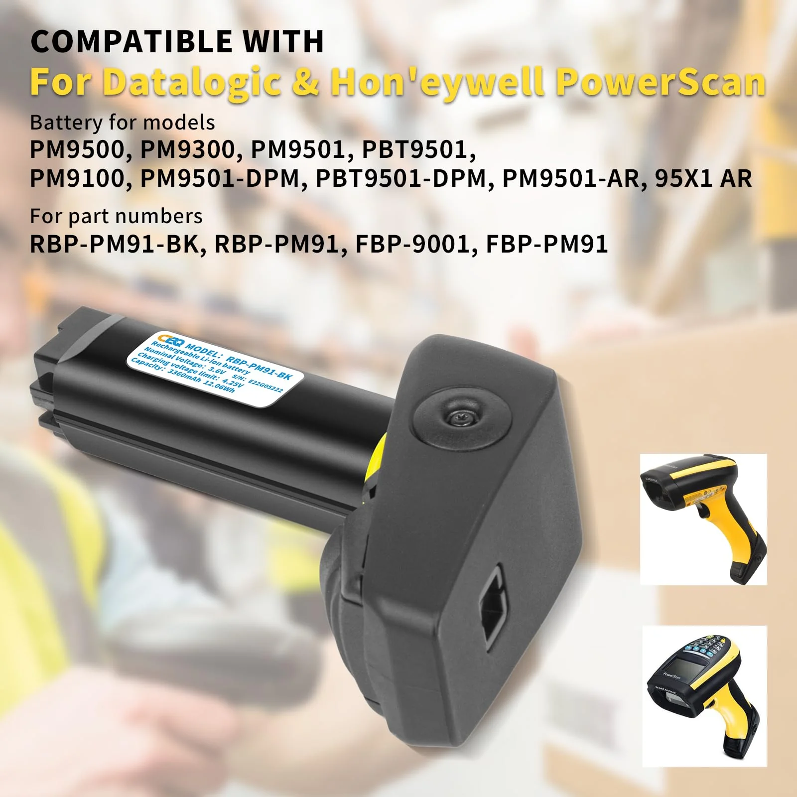 CBQ RBP-PM91-BK Battery, for Datalogic PM9300 PM9100 PM9500 PM9501 PBT9501 95X1 AR PM9501-AR Scanner for Honeywell PowerScan RBP-PM91-BK FBP-9001 FBP-PM91 Rechargeable Battery - Image 5