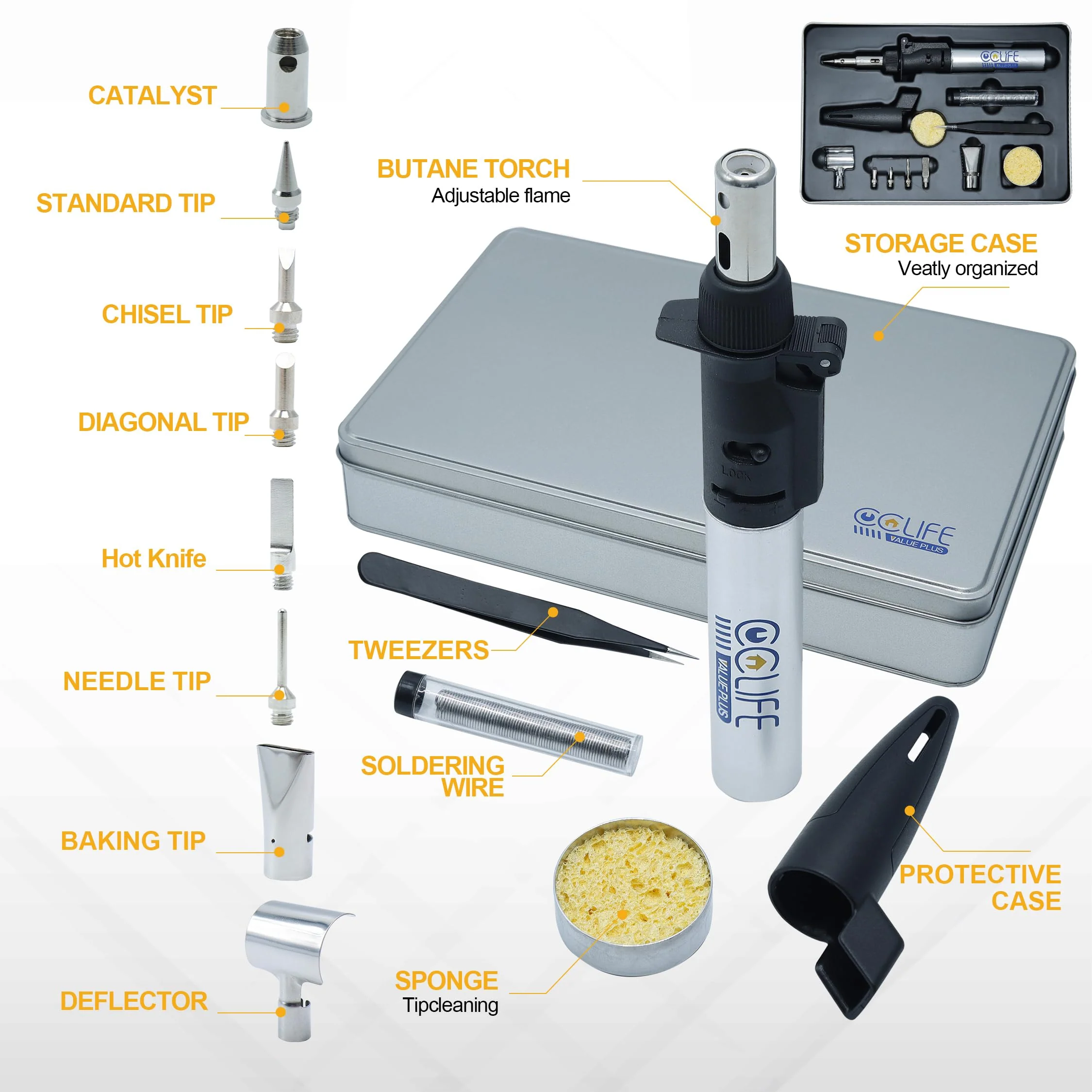 CCLIFE Soldering Iron Set Gas Soldering Iron 13 Butane Soldering Iron with Flux Soldering Wire Soldering Set for Soldering, Hot Cutting, Welding, Pyrography, Wood Engraving, Jewellery Making (Upgrade) Gas soldering iron (upgrade) - Image 5