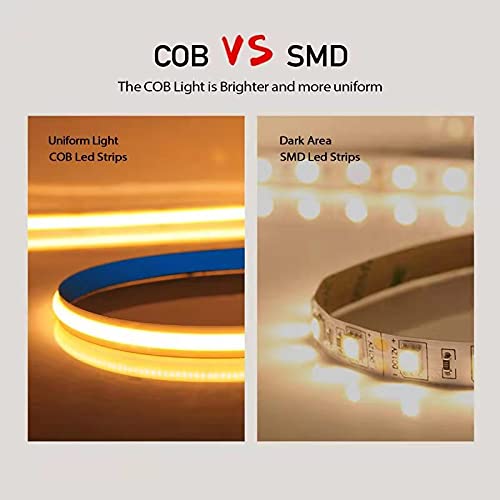 CCT COB LED Strip Light 16.4ft, Tunable White Warm White to Cool White LED Strip, 608LEDs/M DC24V Tape Light, CRI90+, Bluetooth App Control, Dimmable Strips for Bedroom, Office, DIY Lighting. 2700K-6500K - Image 4