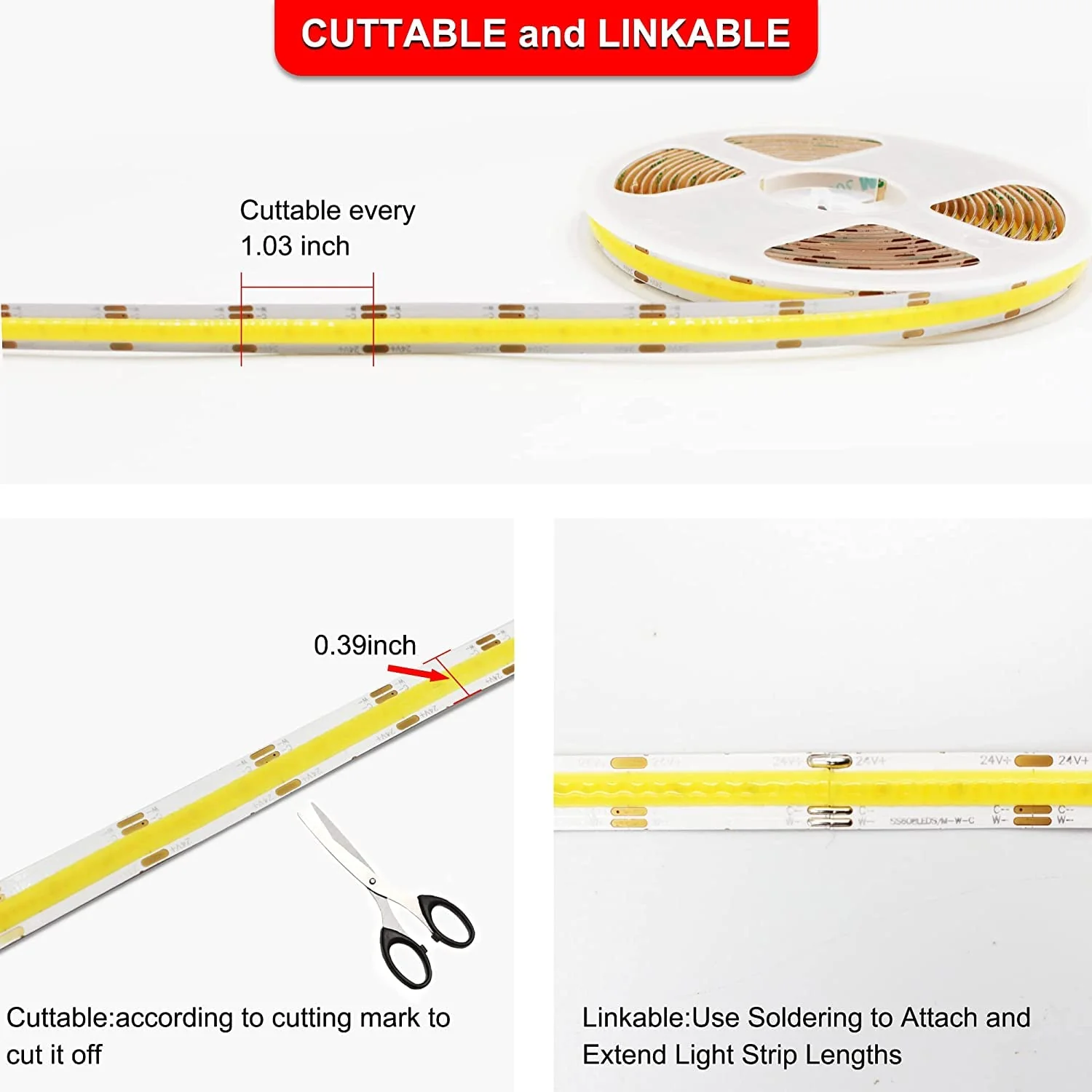 CCT COB LED Strip Light 16.4ft, Tunable White Warm White to Cool White LED Strip, 608LEDs/M DC24V Tape Light, CRI90+, Bluetooth App Control, Dimmable Strips for Bedroom, Office, DIY Lighting. 2700K-6500K - Image 6