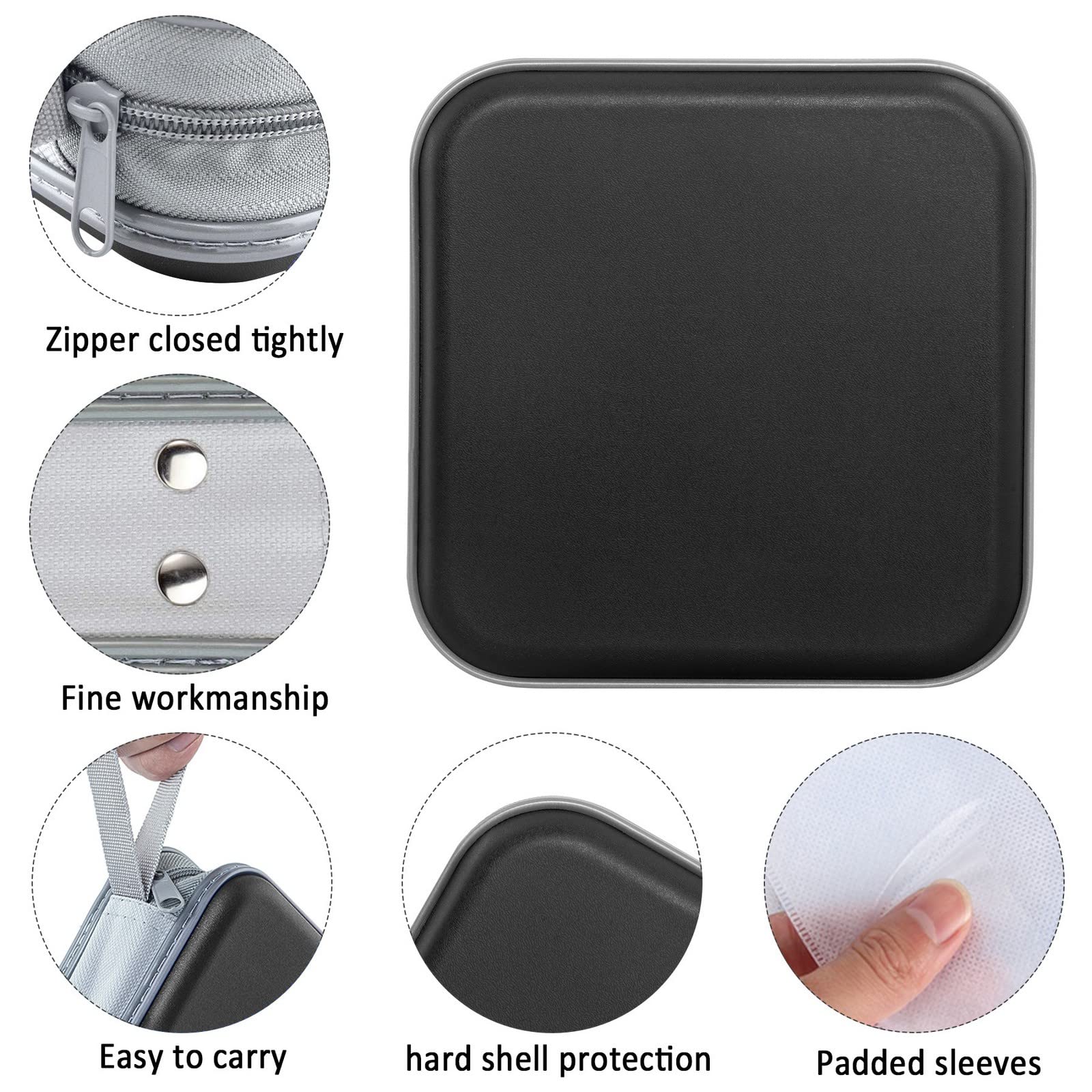 CD Case, 40 Capacity CD/DVD Case Holders Wallet Hard Plastic DVD Disc Cases Storage Binder for Car Home Office Travel (Black) Black - Image 2
