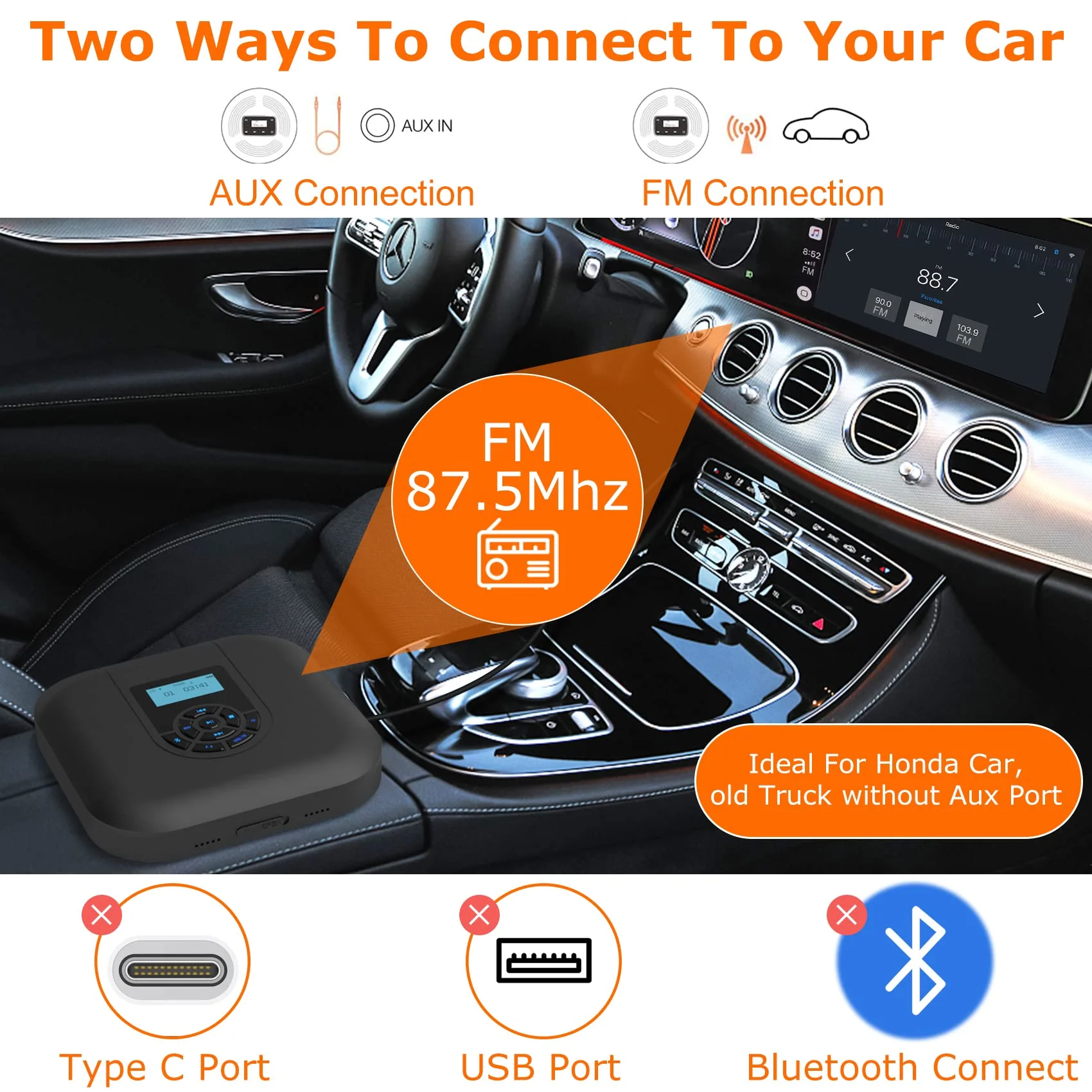 CD Player Portable, MONODEAL Bluetooth CD Player with Speakers and FM Transmitter, Rechargeable 1800mAh CD Player for Car and Home with LED Screen - Image 3