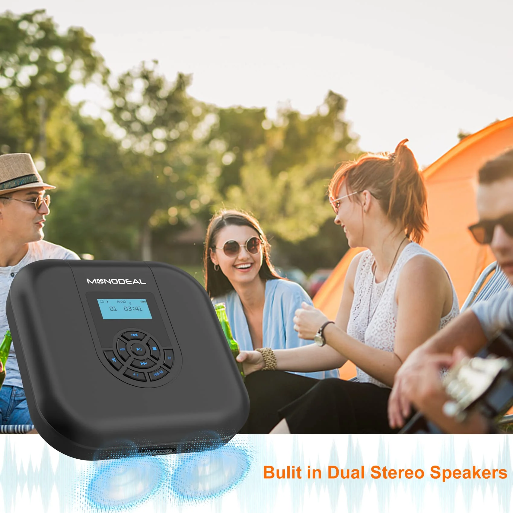CD Player Portable, MONODEAL Bluetooth CD Player with Speakers and FM Transmitter, Rechargeable 1800mAh CD Player for Car and Home with LED Screen - Image 7