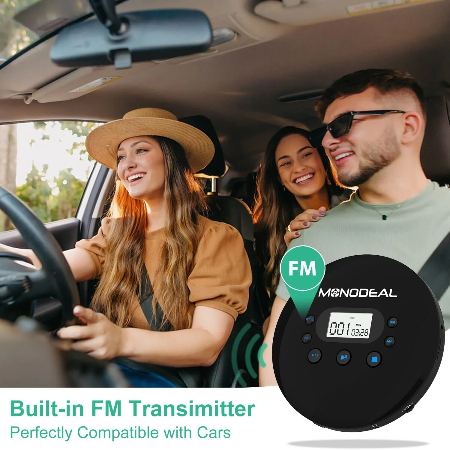 CD Player Portable, MONODEAL Portable CD Player with FM Transmitter, Rechargeable Player for Car for Home Travel with Anti-Skip Protection Compact Player with Headphones - Image 3