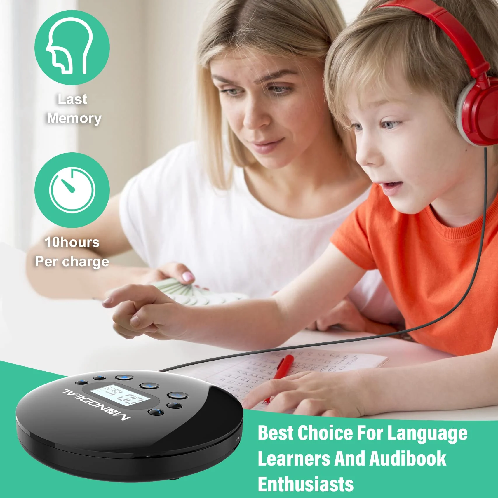 CD Player Portable, MONODEAL Portable CD Player with FM Transmitter, Rechargeable Player for Car for Home Travel with Anti-Skip Protection Compact Player with Headphones - Image 4