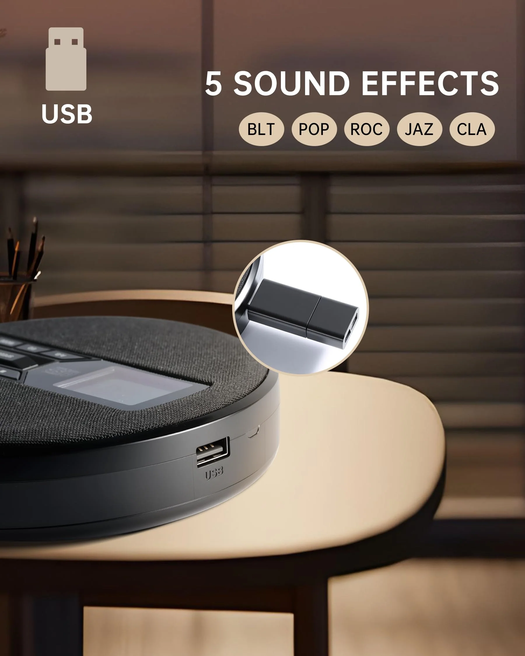 CD Player Portable with Speakers - Rechargeable Personal CD Player for Car and Home, Small Fabric Music Player with Backlit Display, Anti-Skip, AUX/USB Port - Ideal for Audiobooks & Gifts Black - Image 8