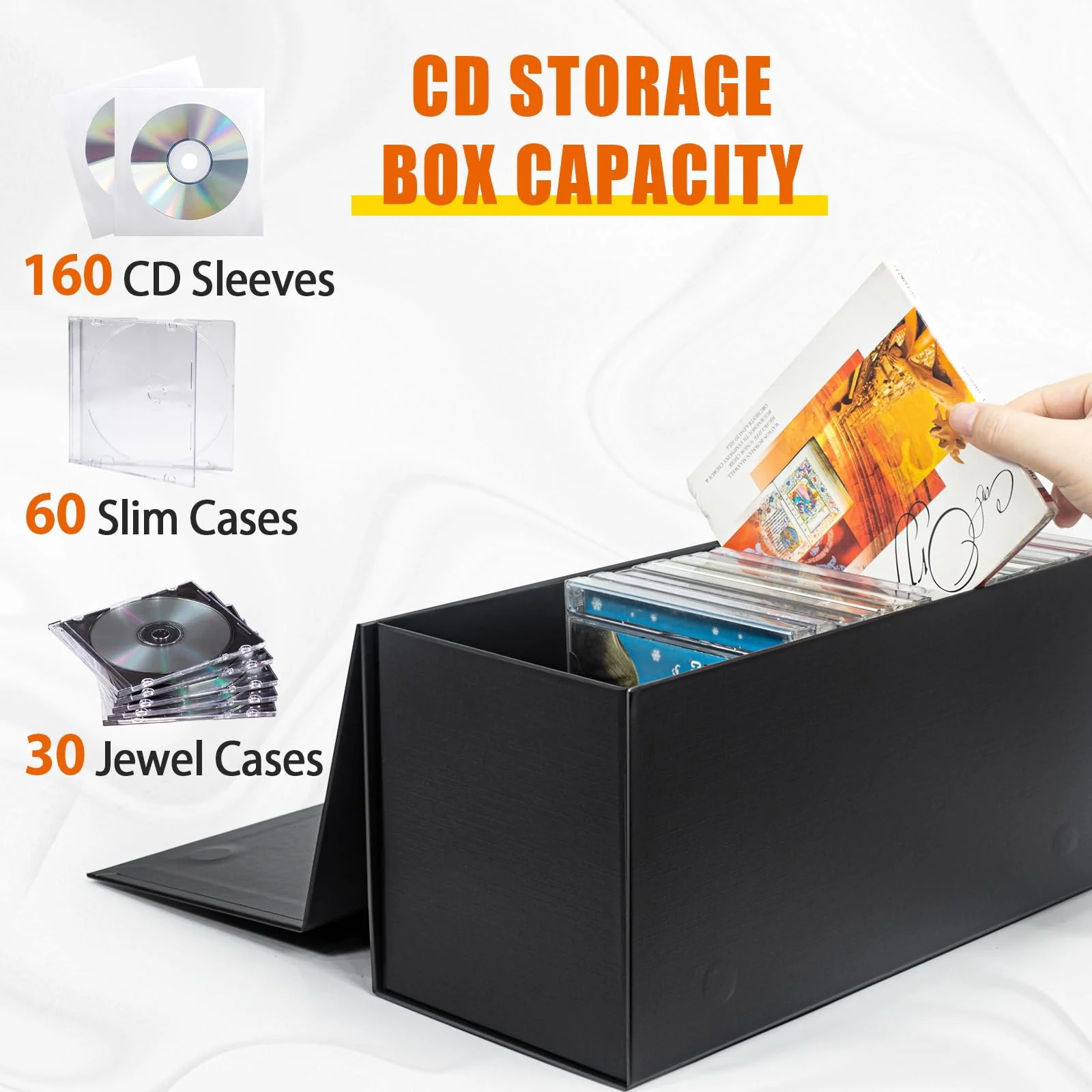 CD Storage Box, DVD Storage Box- Durable 5.2 x 5.75 x 12 Inch Disc Holders with Lids, Store up to 30 CDs- Black 1 PACK - Image 4