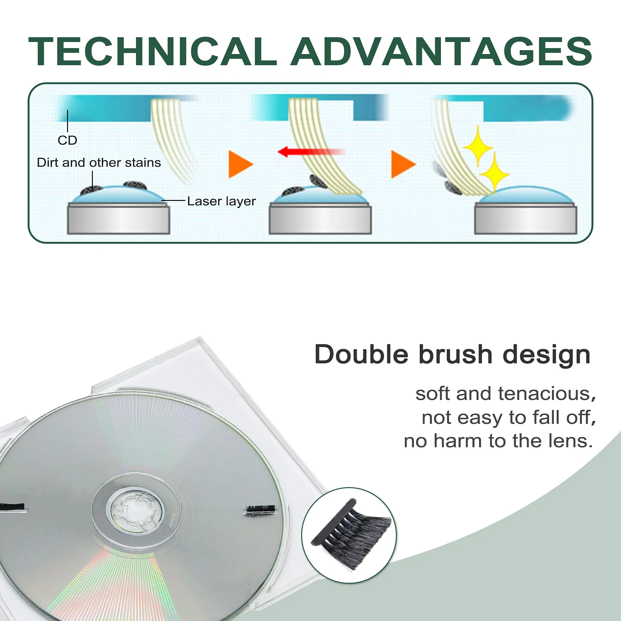 CD/VCD/DVD Player Cleaner Kit, Laser Lens Cleaning Disc with Double Brush Cleaning System, Set 2 - Image 3