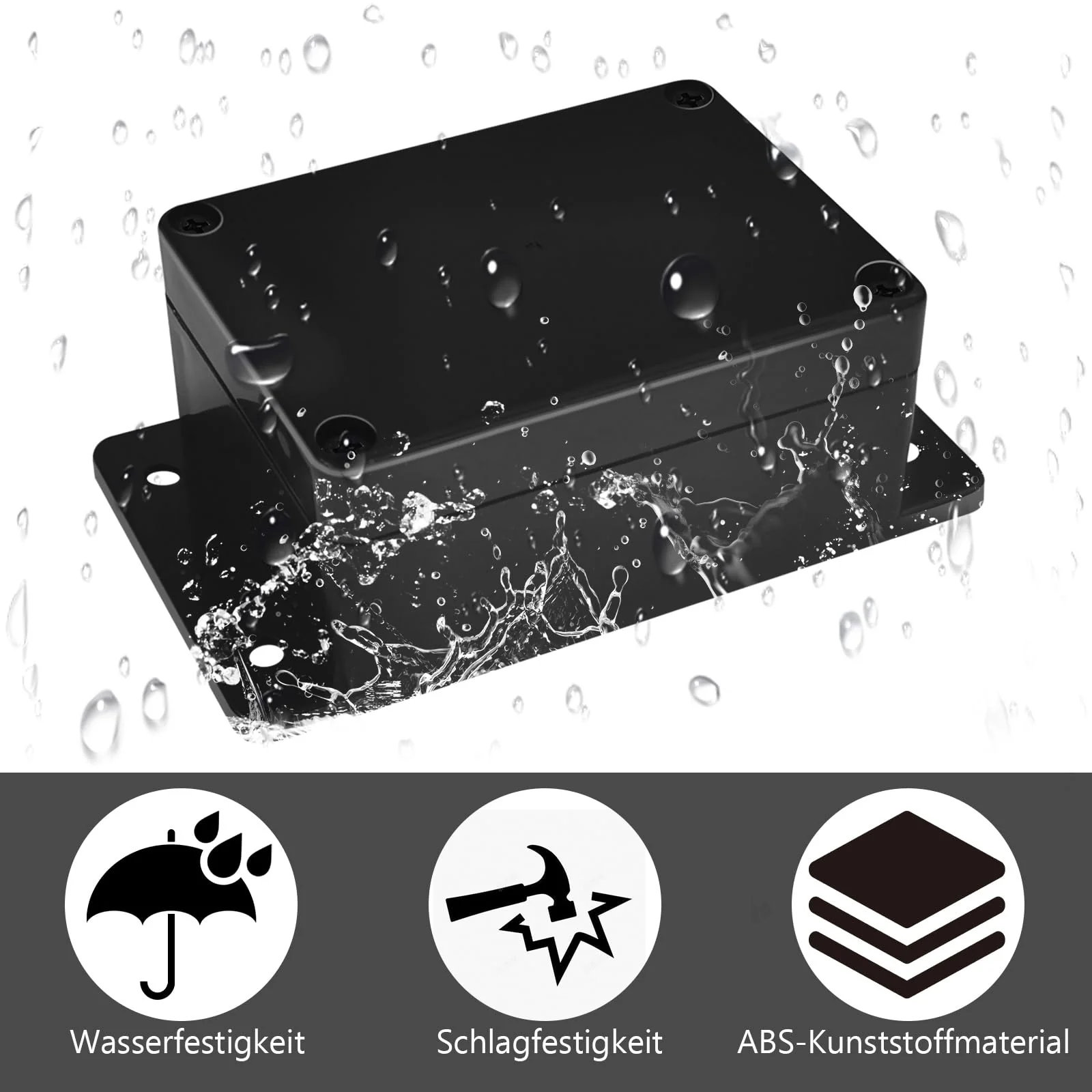Celepoir Junction Box, Black, Waterproof IP65, Junction Box Waterproof with 8 Cable Glands, Small Junction Box with Fixed Ear, Wet Room Distribution Box for Electronics, 100 x 68 x 50 mm, Pack of 2 - Image 6