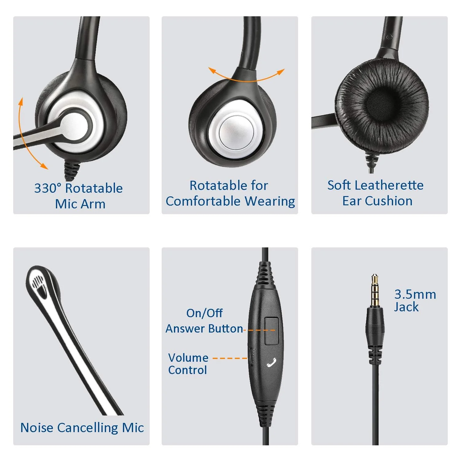Cell Phone Headset with Microphone Noise Cancelling & Call Controls, 3.5mm Computer Headphones for Samsung PC Business Skype Softphone Call Center Office, Clear Chat, Ultra Comfort - Image 4