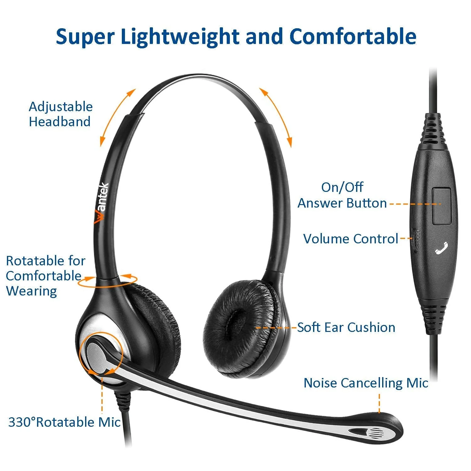 Cell Phone Headset with Microphone Noise Cancelling & Call Controls, 3.5mm Computer Headphones for Samsung PC Business Skype Softphone Call Center Office, Clear Chat, Ultra Comfort - Image 5