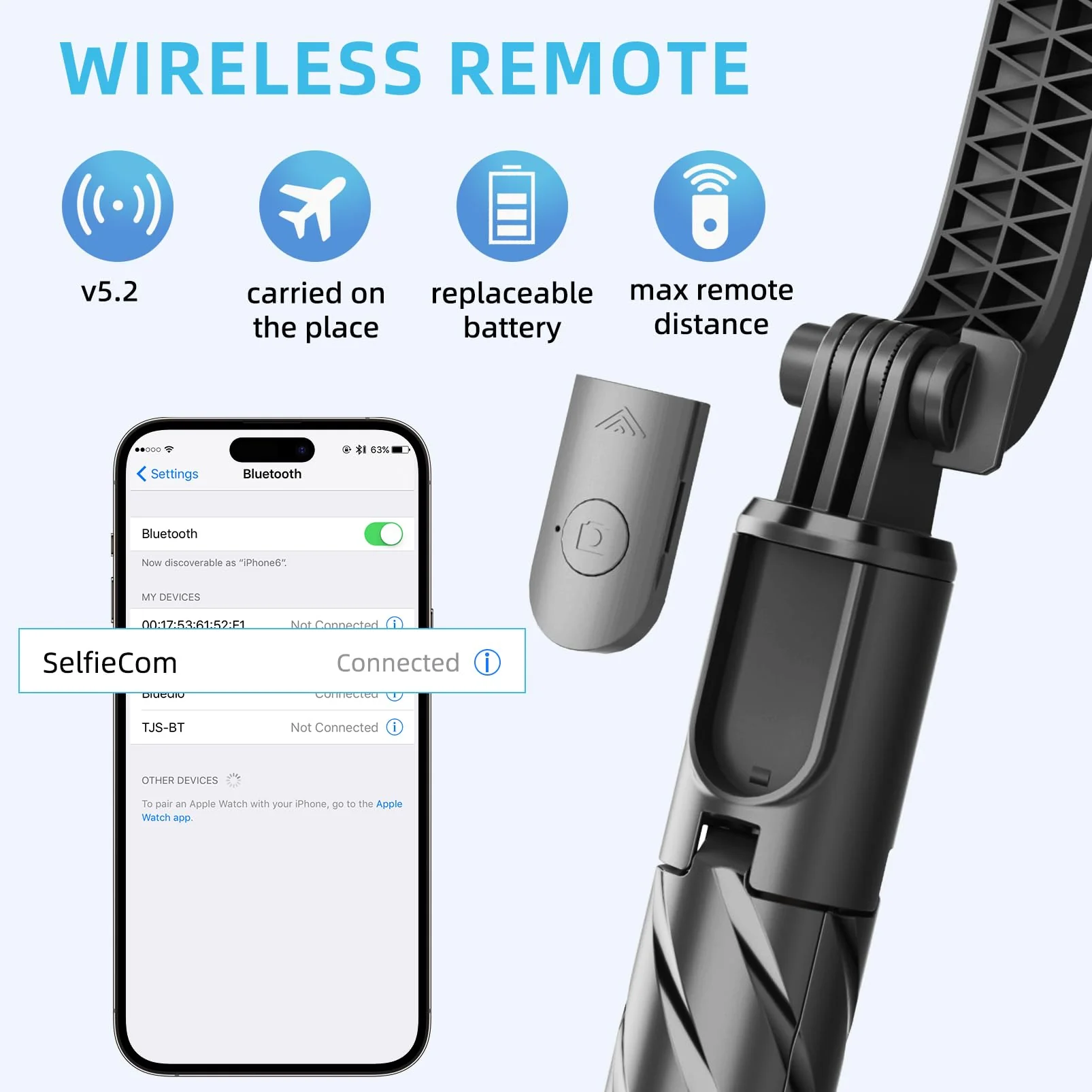 Cell Phone Selfie Stick Tripod, Retractable Selfie Stick Tripod with Wireless Remote Control, Live Streaming, Video Recording, for Photograph Compatible with iPhone, Android and More - Image 3