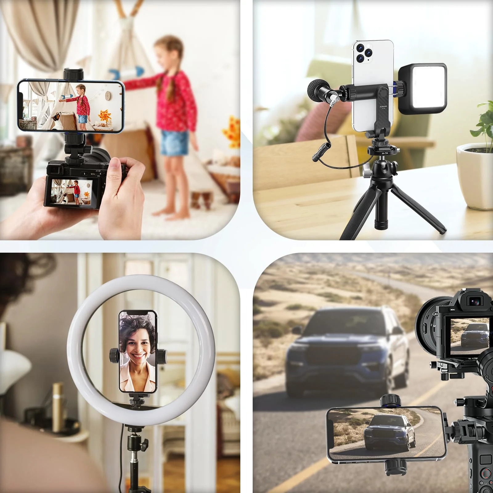 Cell Phone Tripod Mount, Universal Tripod Phone Mount with 2 Cold Shoes, 360° Rotates 180° Tilts Camera Hot Shoe Phone Mount Smartphone Tripod Holder Adapter for iPhone Samsung All Phone - Image 6