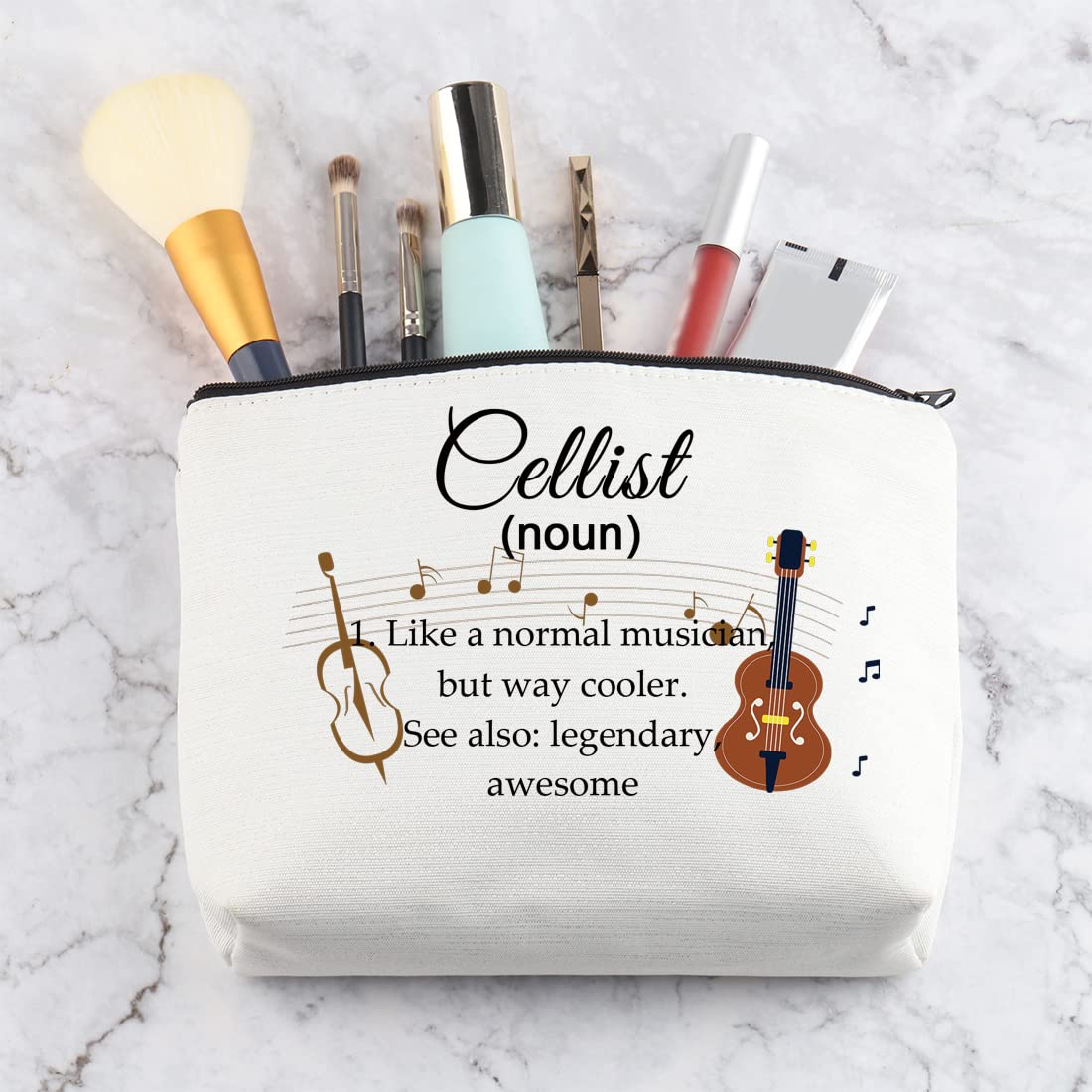 Cellist Gifts Cosmetic Makeup Bag Cello Players Gifts for Cello Lovers Recital Gift for Cellist Definition Travel Zipper Bag (White) White - Image 3