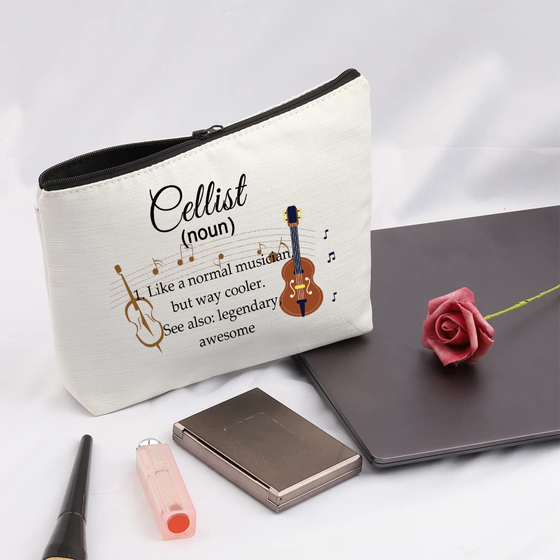 Cellist Gifts Cosmetic Makeup Bag Cello Players Gifts for Cello Lovers Recital Gift for Cellist Definition Travel Zipper Bag (White) White - Image 4