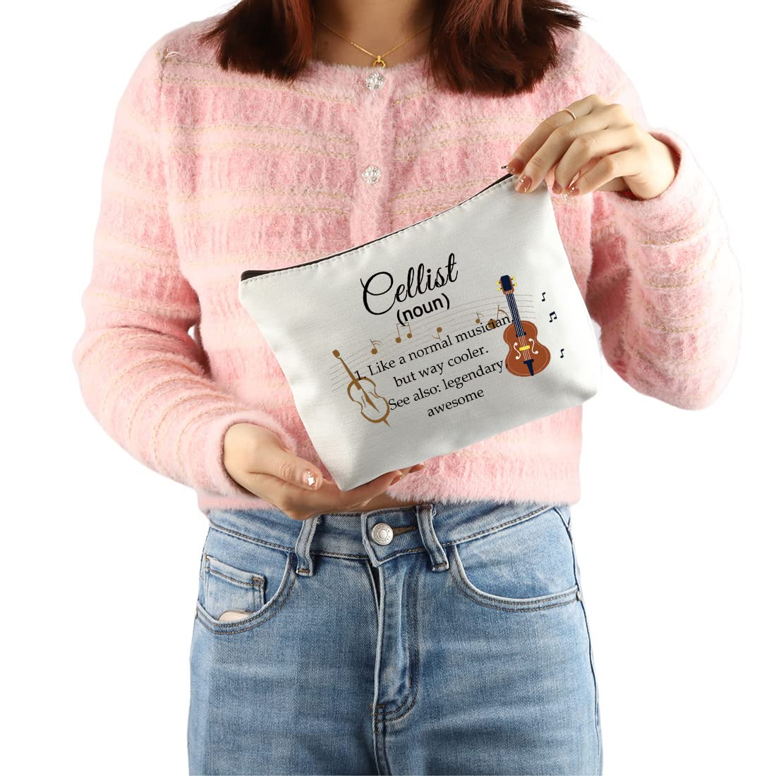 Cellist Gifts Cosmetic Makeup Bag Cello Players Gifts for Cello Lovers Recital Gift for Cellist Definition Travel Zipper Bag (White) White - Image 7