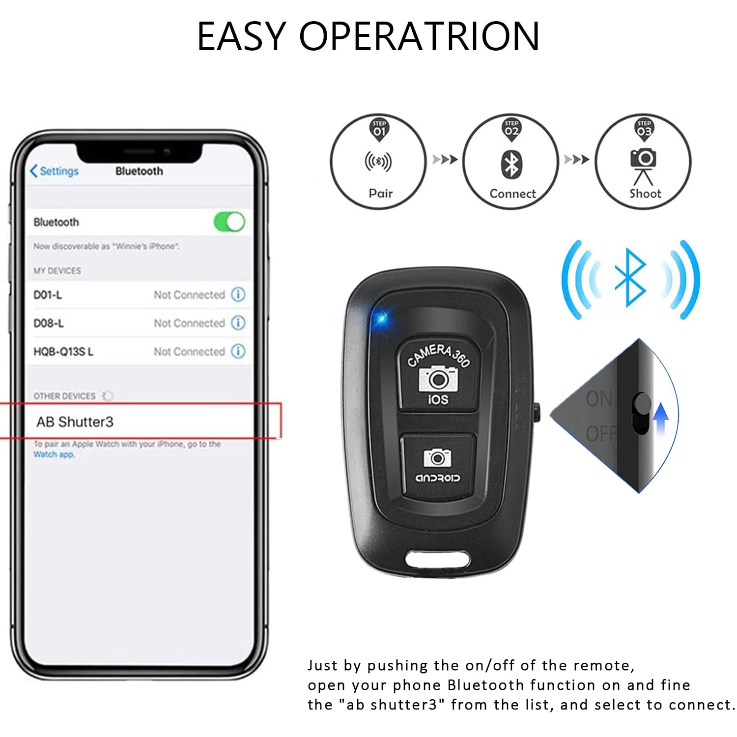 Cellphone Clicker, Camera Remote Control(2 Pack) for Photos & Videos, Wireless Camera Remote Shutter Compatible with iPhone/Android Phone/iPad/Tablets with Adjustable Wrist Strap Black-Black - Image 2