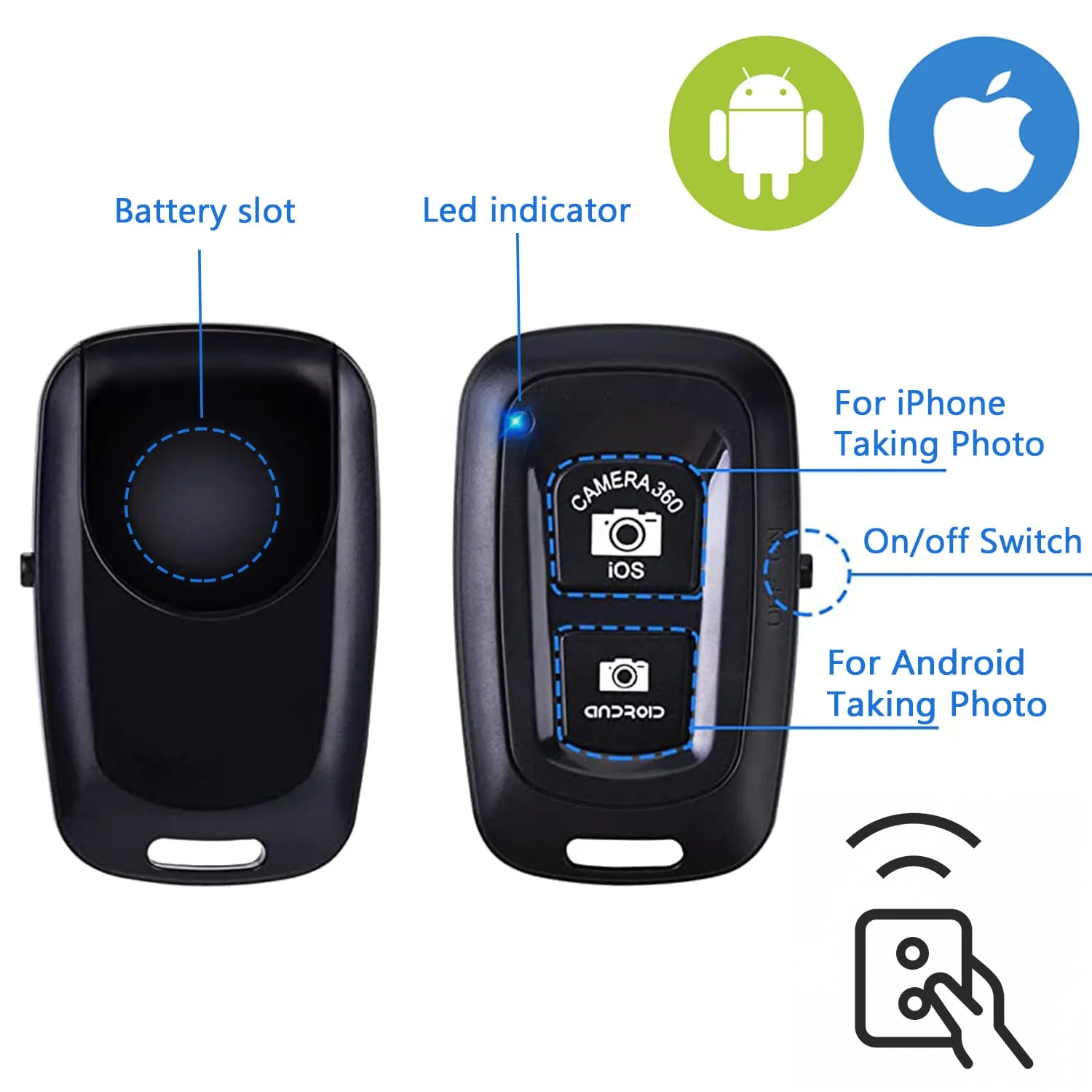 Cellphone Clicker, Camera Remote Control(2 Pack) for Photos & Videos, Wireless Camera Remote Shutter Compatible with iPhone/Android Phone/iPad/Tablets with Adjustable Wrist Strap Black-Black - Image 5